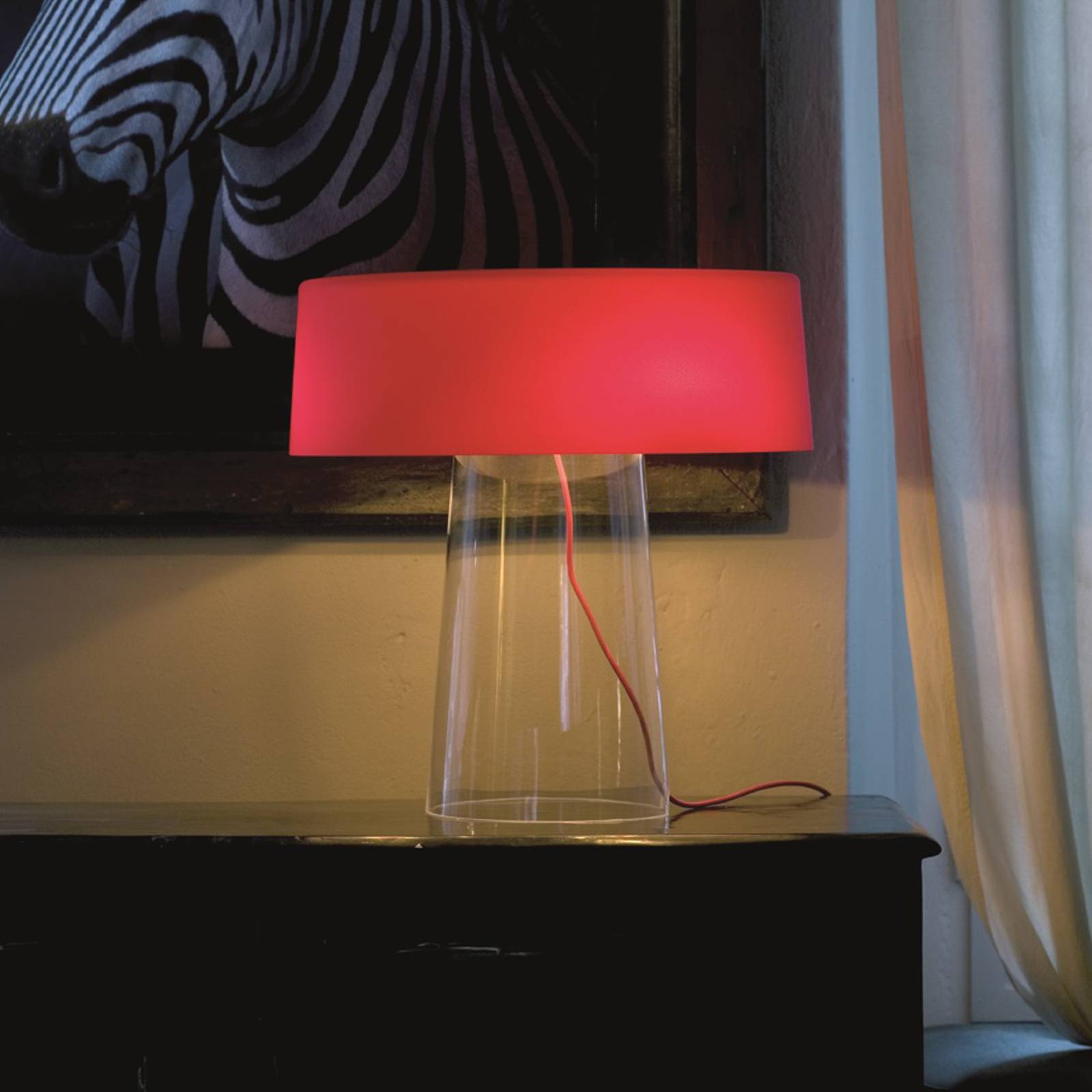 Prandina Glam Tischlampe 48 cm klar/Schirm rot günstig online kaufen