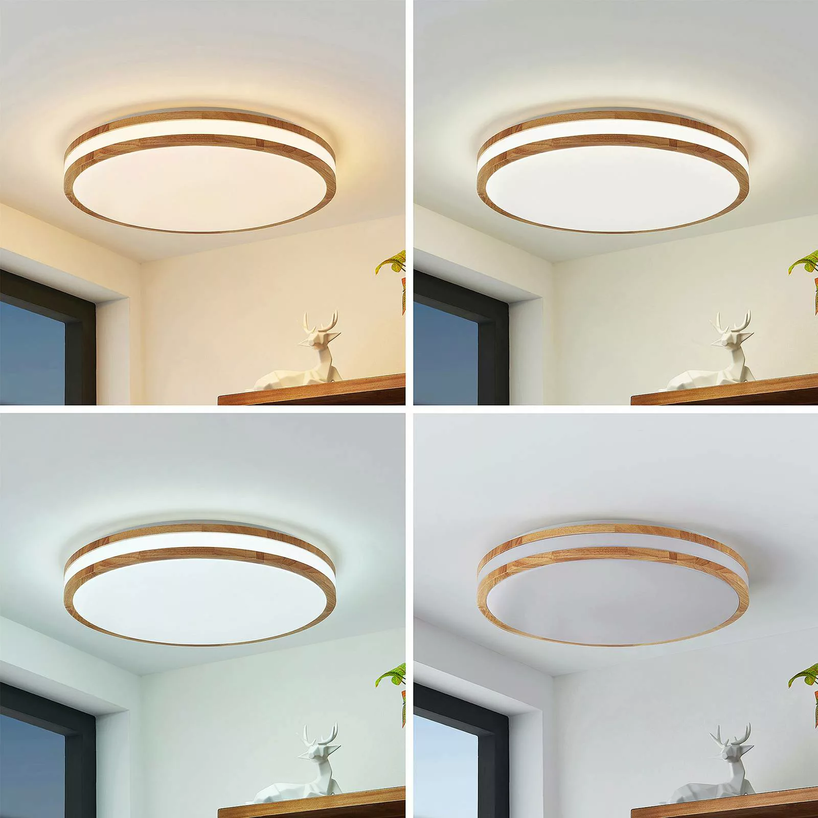Lindby LED-Deckenlampe Emiva, Lichtquelle mittig, CCT, Holz günstig online kaufen