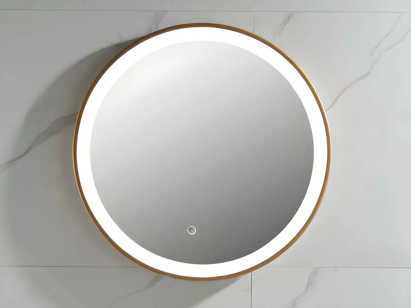 Badezimmerspiegel rund mit LED-Beleuchtung - 60 x 60 cm - Goldfarben - NUME günstig online kaufen