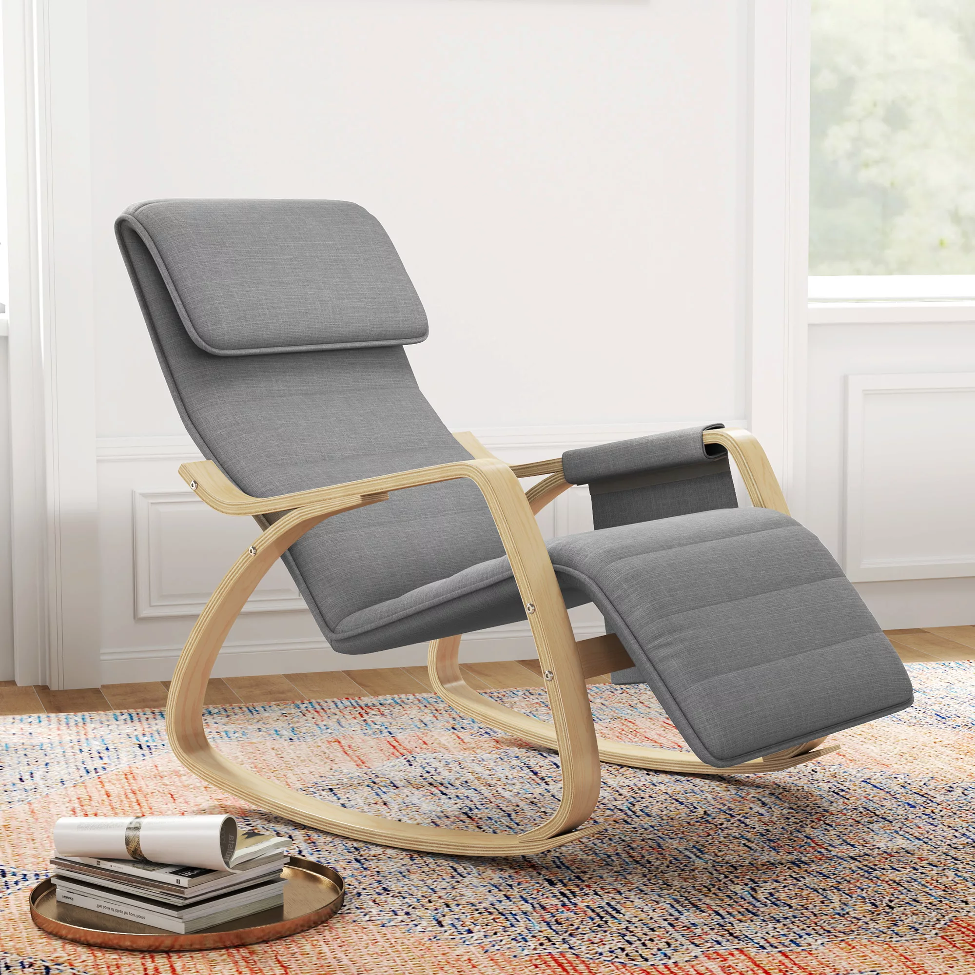 HOMCOM Schaukelstuhl Stillstuhl Relaxsessel mit verstellbarem Fußhocker, Se günstig online kaufen