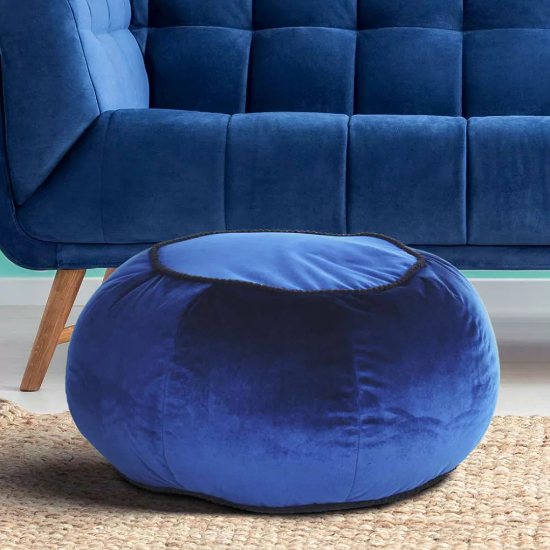 Samt Sitzpouf in Blau Boho Style günstig online kaufen