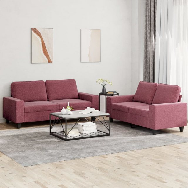 vidaXL Sofa 2-tlg. Sofagarnitur Weinrot Stoff günstig online kaufen