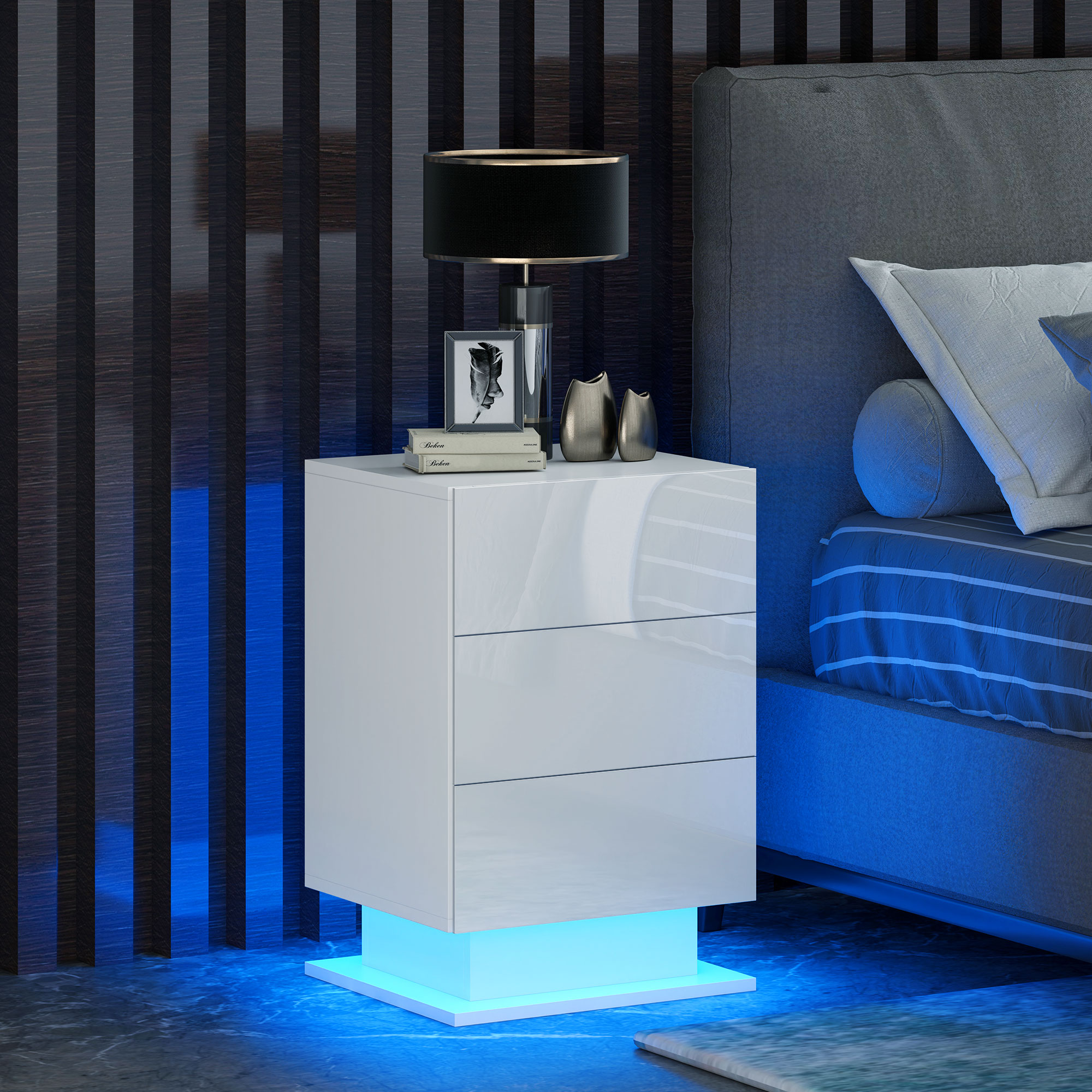 HOMCOM Nachttisch Modern mit LED-Licht und 3 Schubladen, Einstellbare Farbl günstig online kaufen