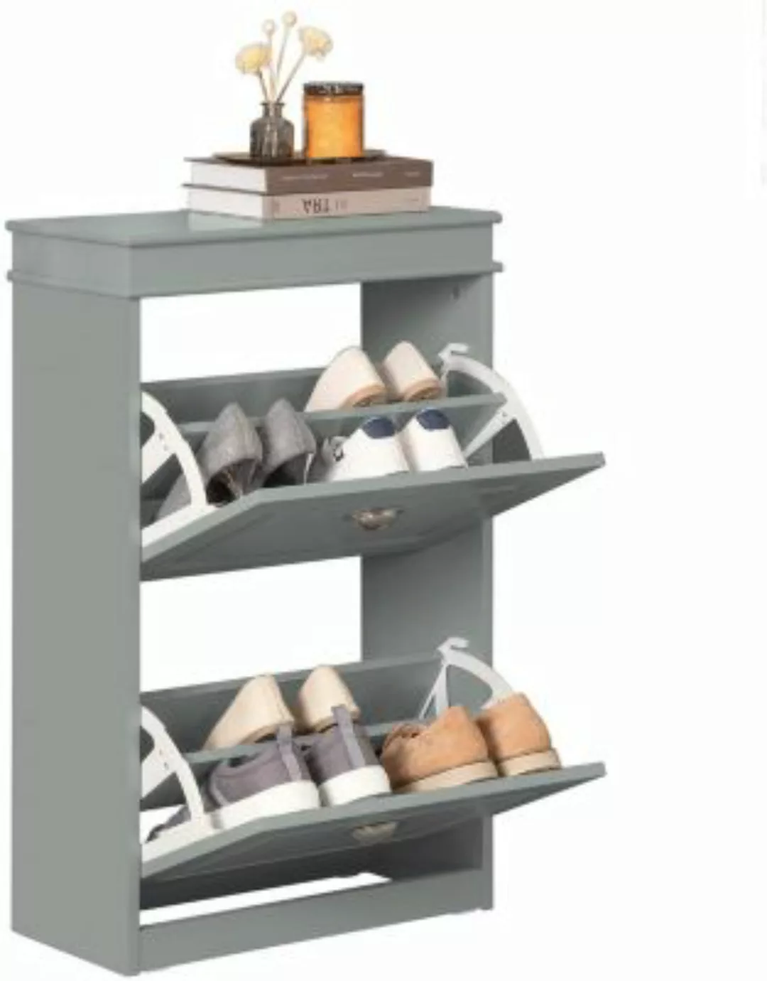 SoBuy® Schuhkipper Schuhschrank Schuhregal mit 2 Klappen Schuhkommode grau günstig online kaufen
