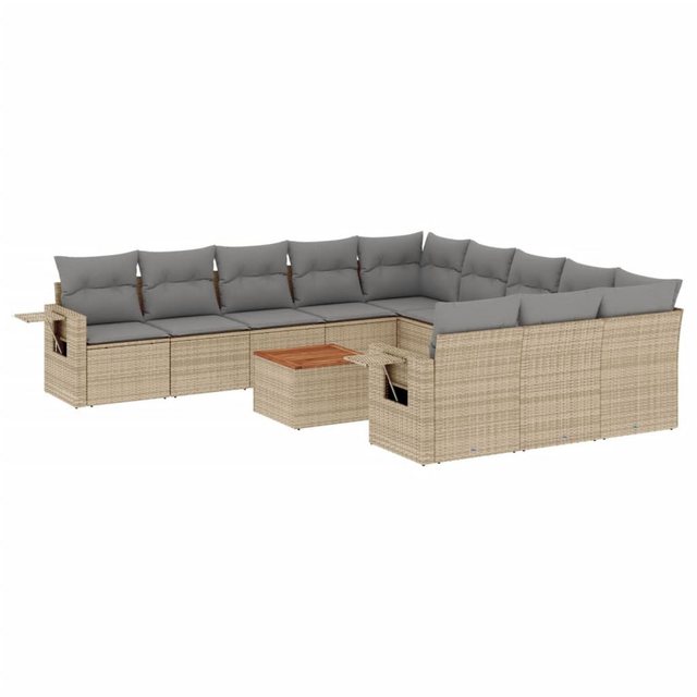 vidaXL Sofaelement 12-tlg. Garten-Sofagarnitur mit Kissen Beige Poly Rattan günstig online kaufen