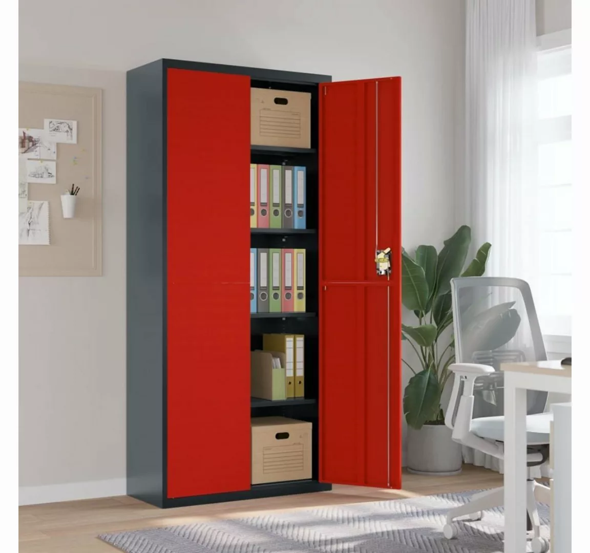 furnicato Aktenschrank Anthrazit und Rot 90x40x200 cm Stahl günstig online kaufen