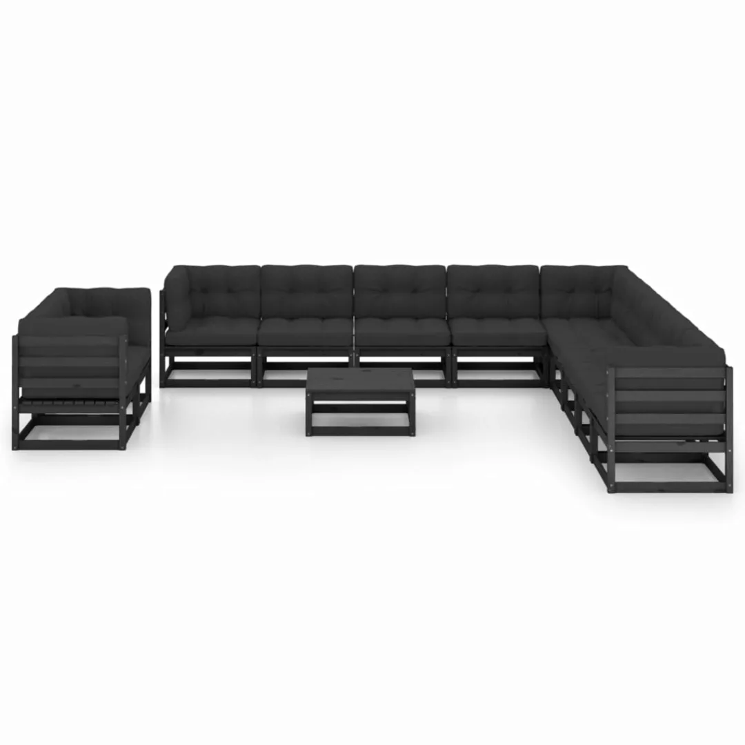 12-tlg. Garten-lounge-set Mit Kissen Schwarz Kiefer Massivholz günstig online kaufen