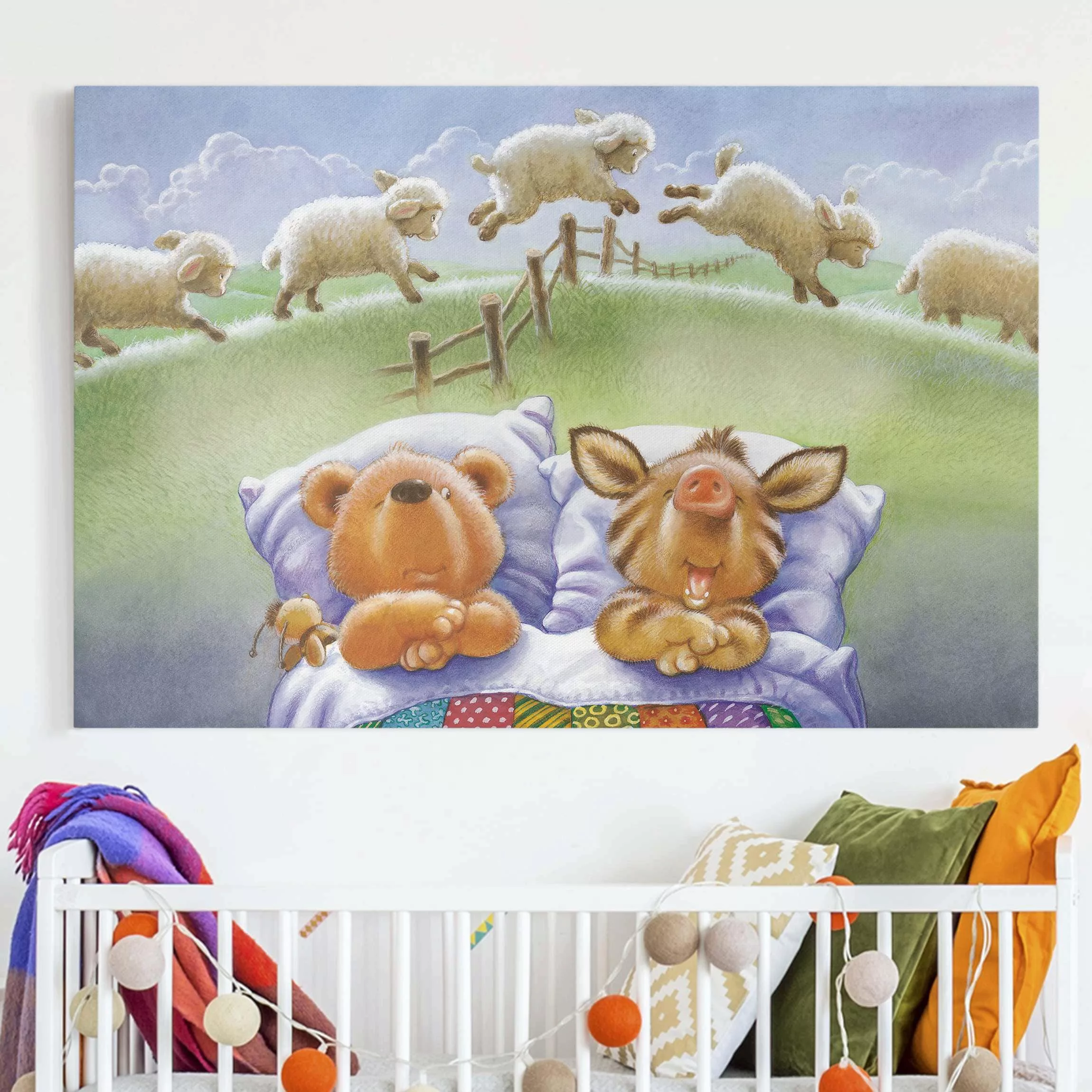 Leinwandbild Kinderzimmer - Querformat Buddy Bär - Buddy Bär - Schäfchen zä günstig online kaufen