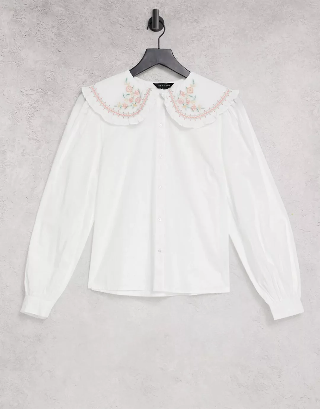New Look – Hemd in Weiß mit Kragen mit Blumenstickerei günstig online kaufen