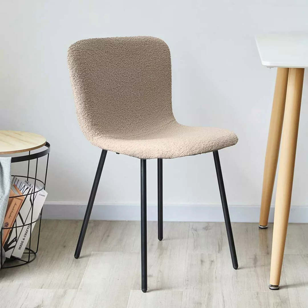 Stuhl Set Boucle Beige in modernem Design Gestell aus Metall (4er Set) günstig online kaufen