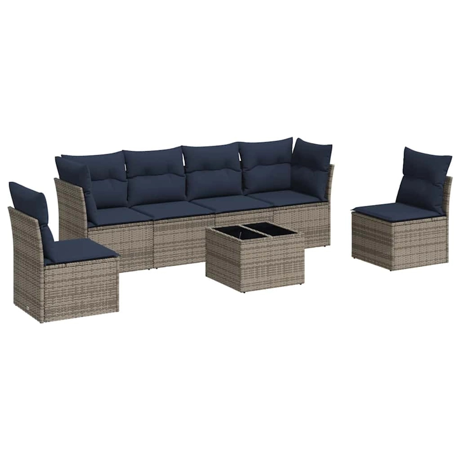 vidaXL 7-Tlg Garten-Sofagarnitur mit Kissen Grau Poly Rattan 3217381 günstig online kaufen