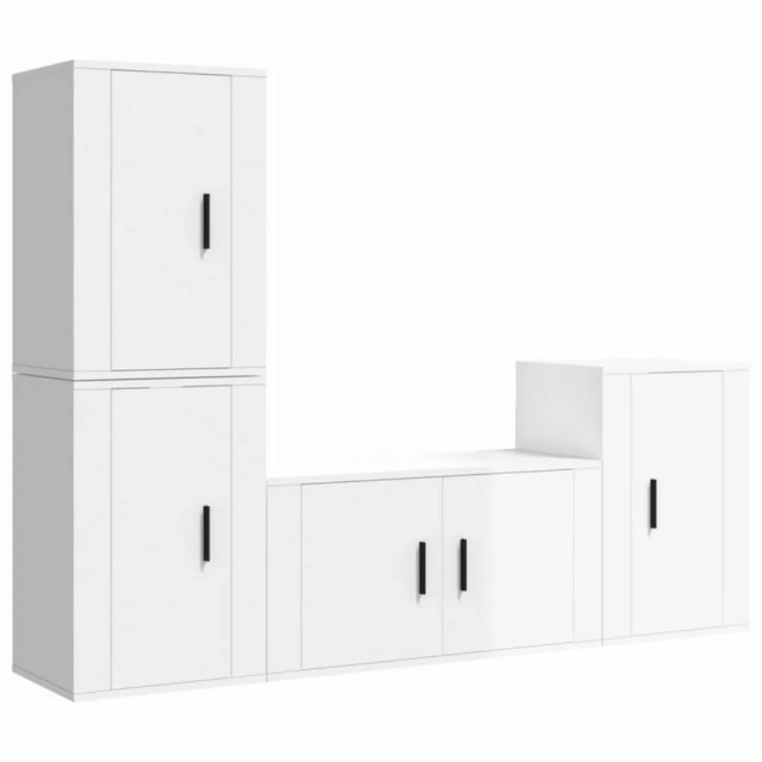 vidaXL TV-Schrank 4-tlg. TV-Schrank-Set Hochglanz-Weiß Holzwerkstoff (4-St) günstig online kaufen