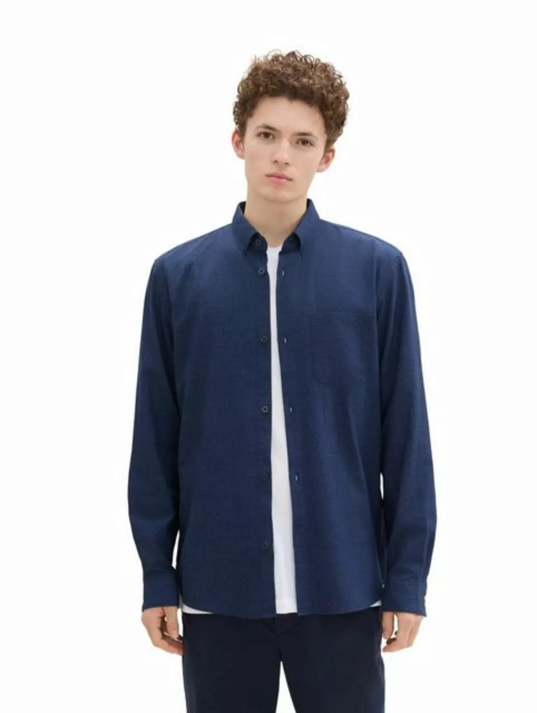 TOM TAILOR Denim Langarmshirt fitted structured shirt, navy fine structure günstig online kaufen