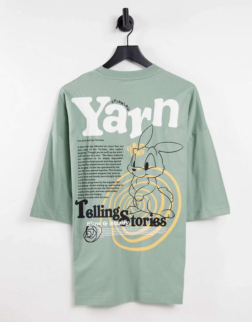 ASOS DESIGN – Oversize-T-Shirt in Grün mit Cartoonprint auf dem Rücken günstig online kaufen