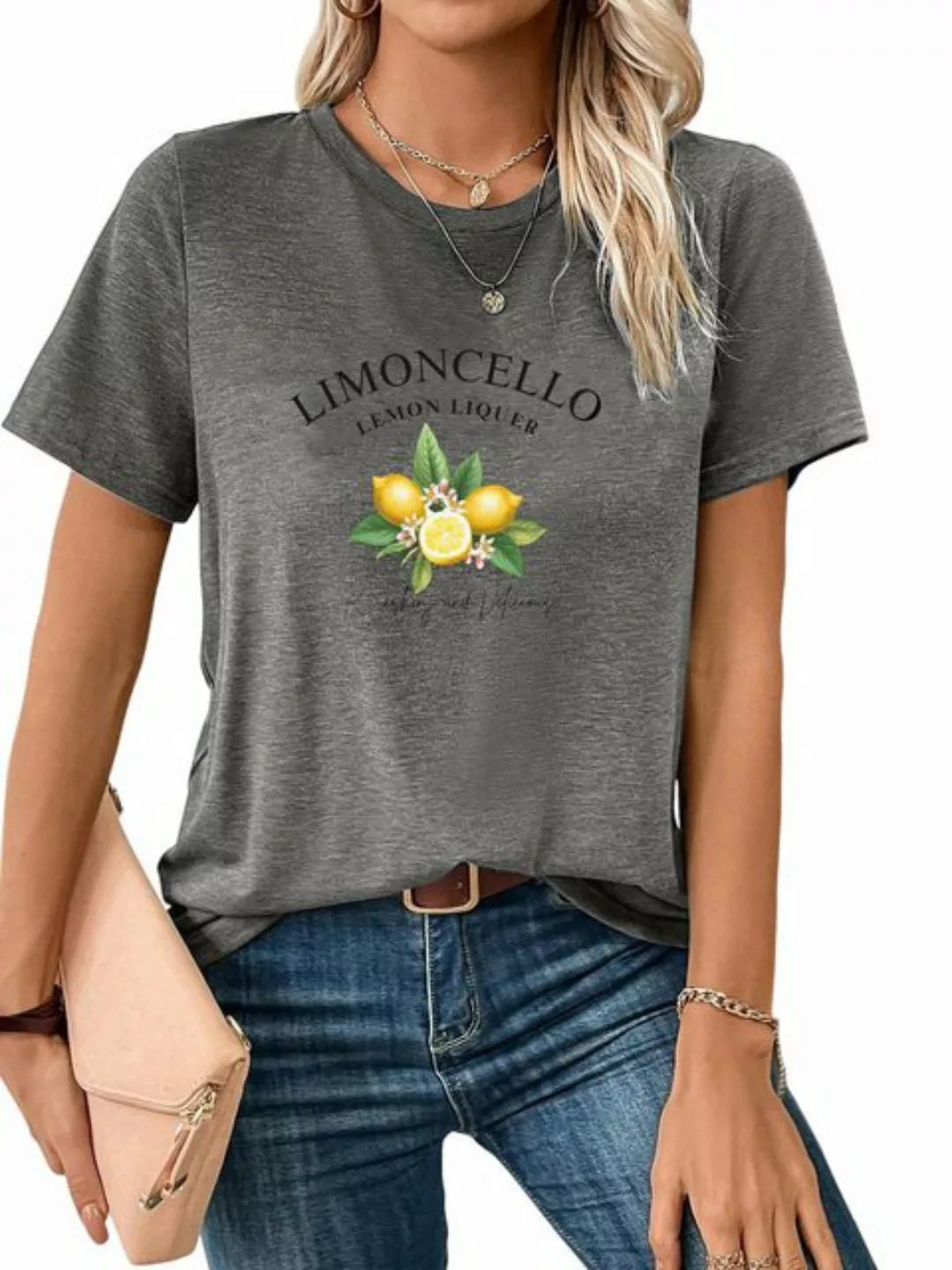 PYL Kurzarmshirt Damen Sommer Kurzarmbluse Locker Zitrone Print-Shirt günstig online kaufen