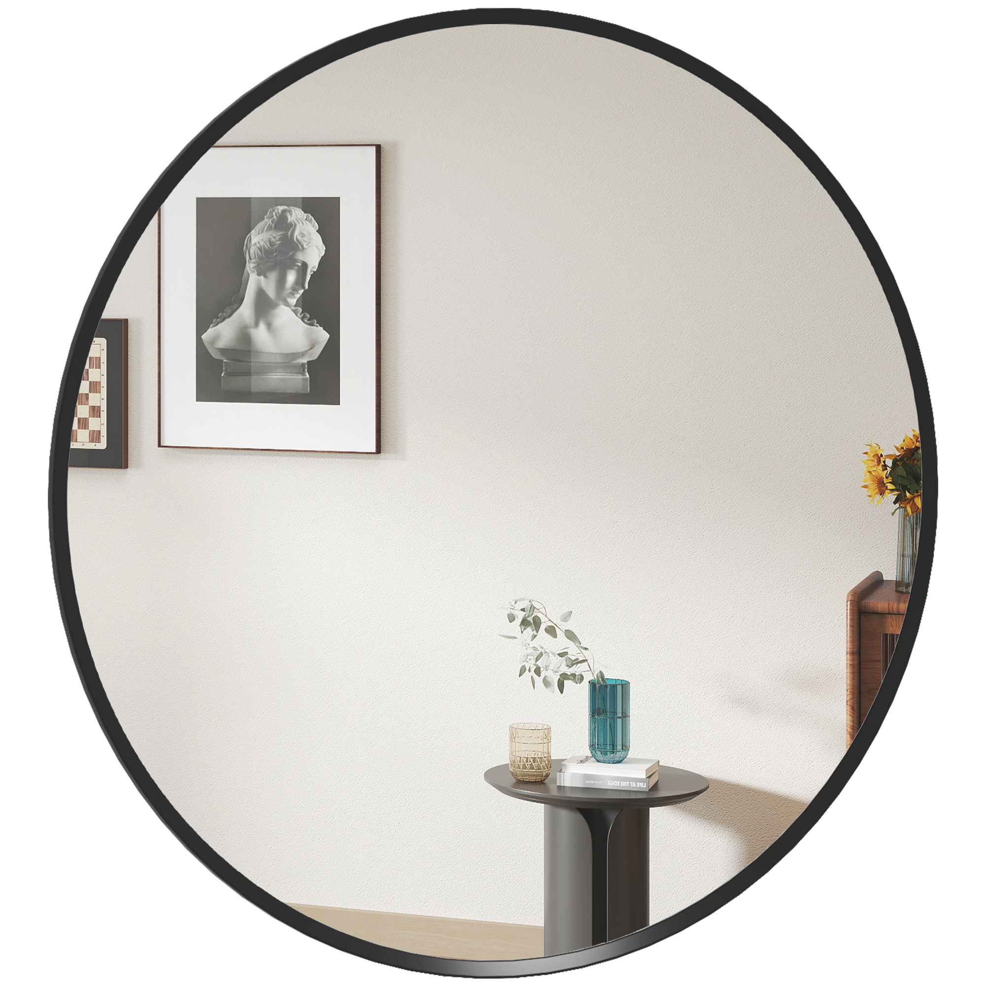 HOMCOM Wandspiegel 60 x 60 cm runder Badspiegel mit Alurahmen, Dekospiegel günstig online kaufen