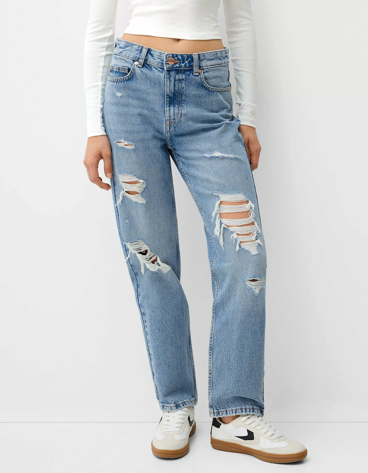 Bershka Cropped-Jeans Damen 44 Ausgewaschenes Blau günstig online kaufen