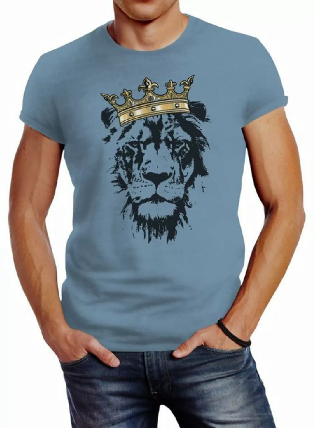 Neverless Print-Shirt Herren T-Shirt König der Tiere Löwen-Kopf mit Krone S günstig online kaufen