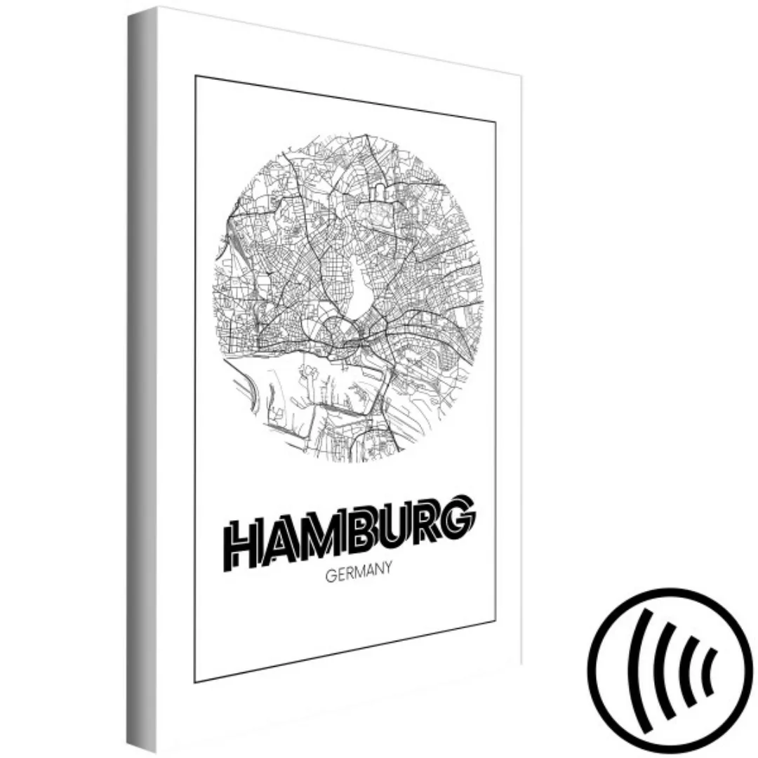 Wandbild Hamburg - minimalistische, schwarzweiße Stadtkarte XXL günstig online kaufen