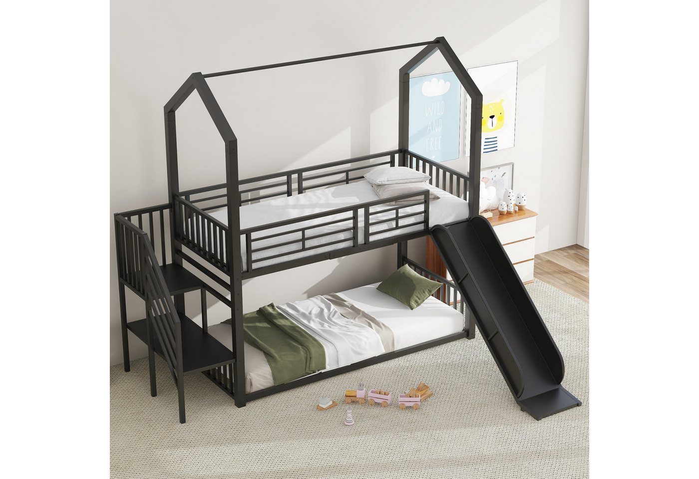 SeedWave Etagenbett Etagenbett für 2 Kinder mit Rutsche und Treppe, Hausdes günstig online kaufen