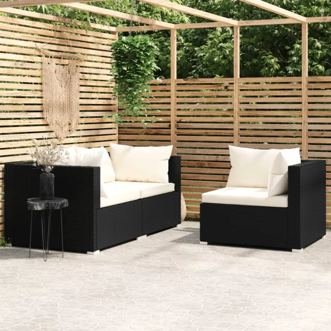 Vidaxl 3-tlg. Garten-lounge-set Mit Auflagen Schwarz Poly Rattan günstig online kaufen
