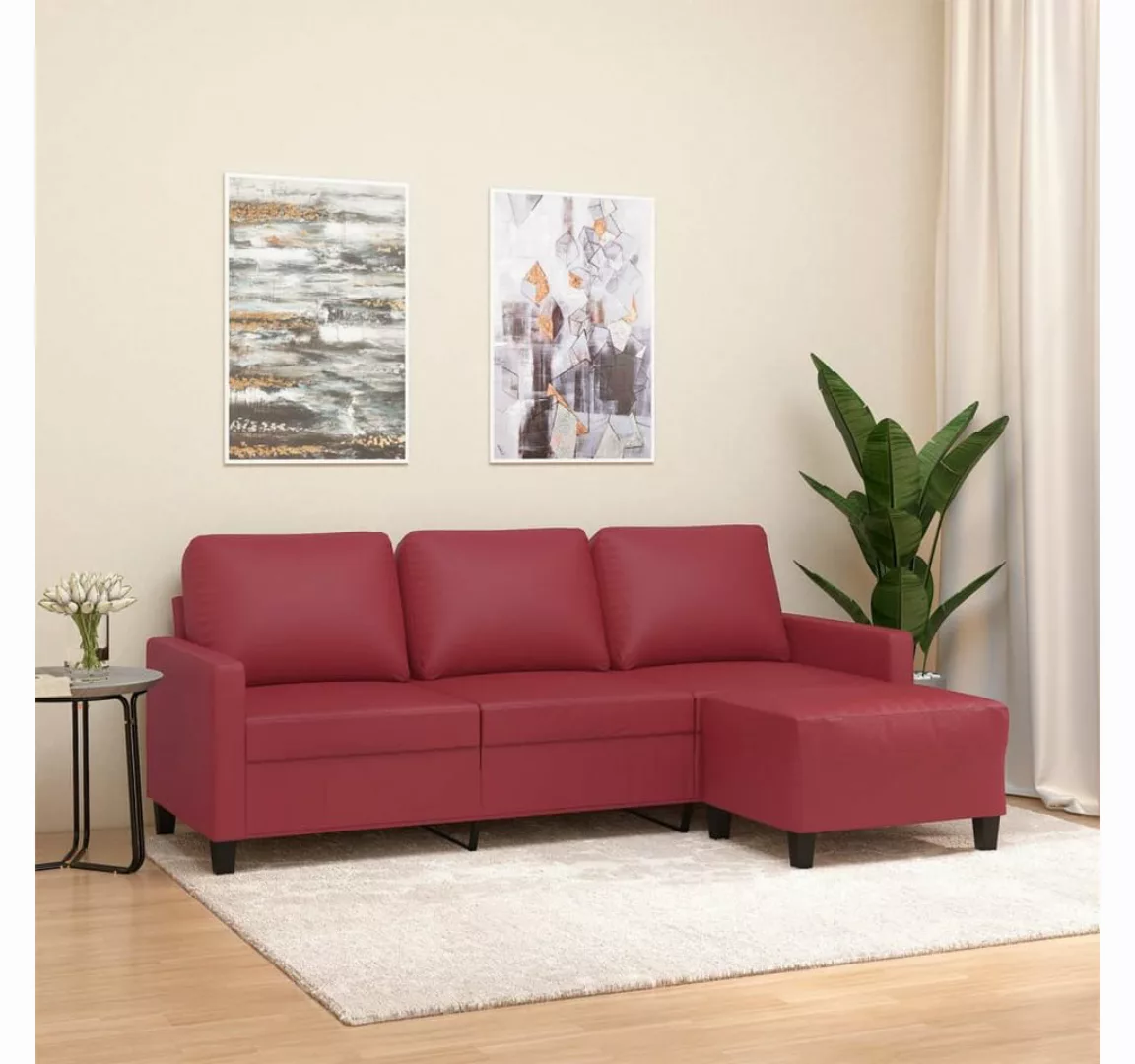 vidaXL Sofa 3-Sitzer-Sofa mit Hocker Kunstleder, Rot günstig online kaufen