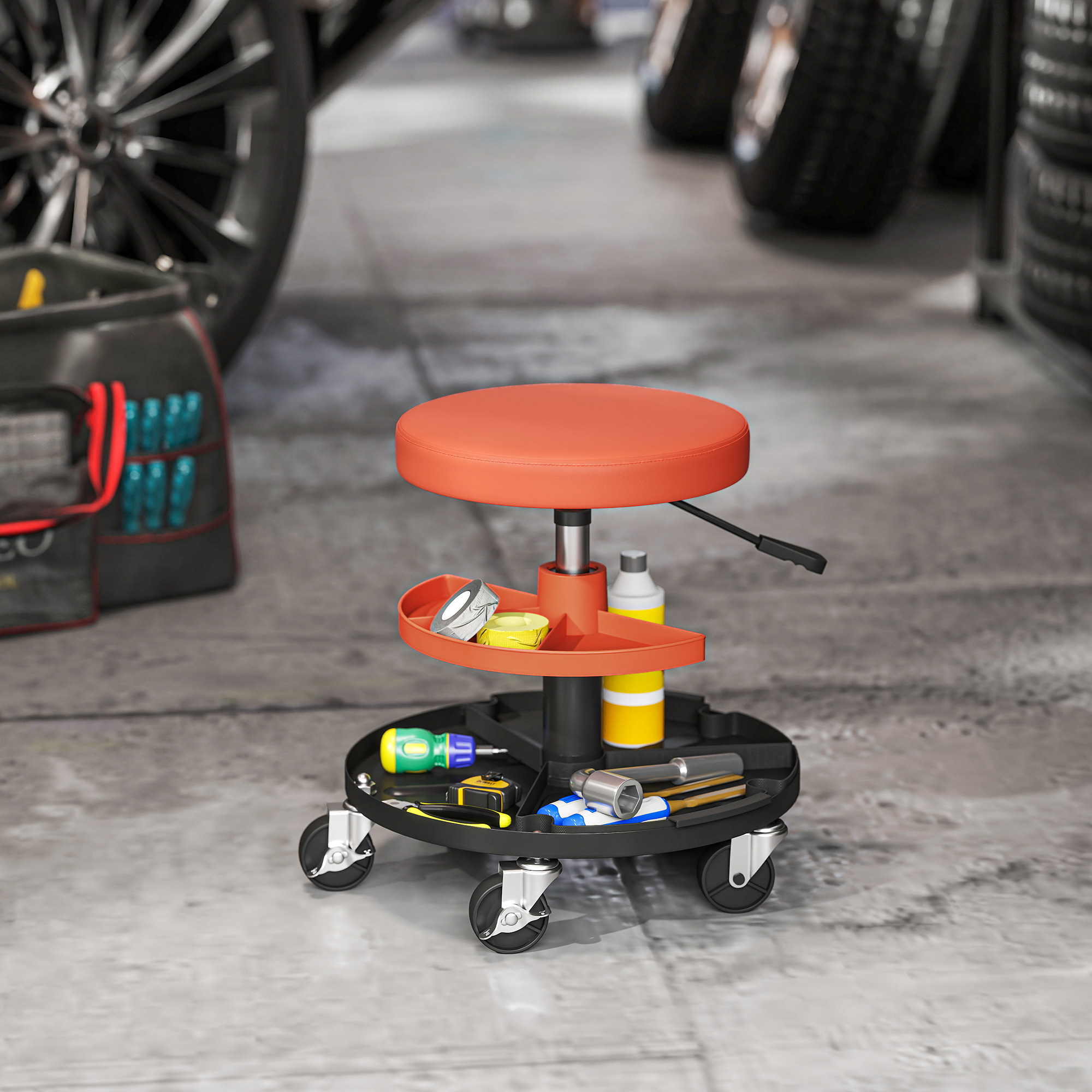 HOMCOM Werkstattrollhocker mit höhenverstellbarem Sitz 40-51 cm, 2 Werkzeug günstig online kaufen