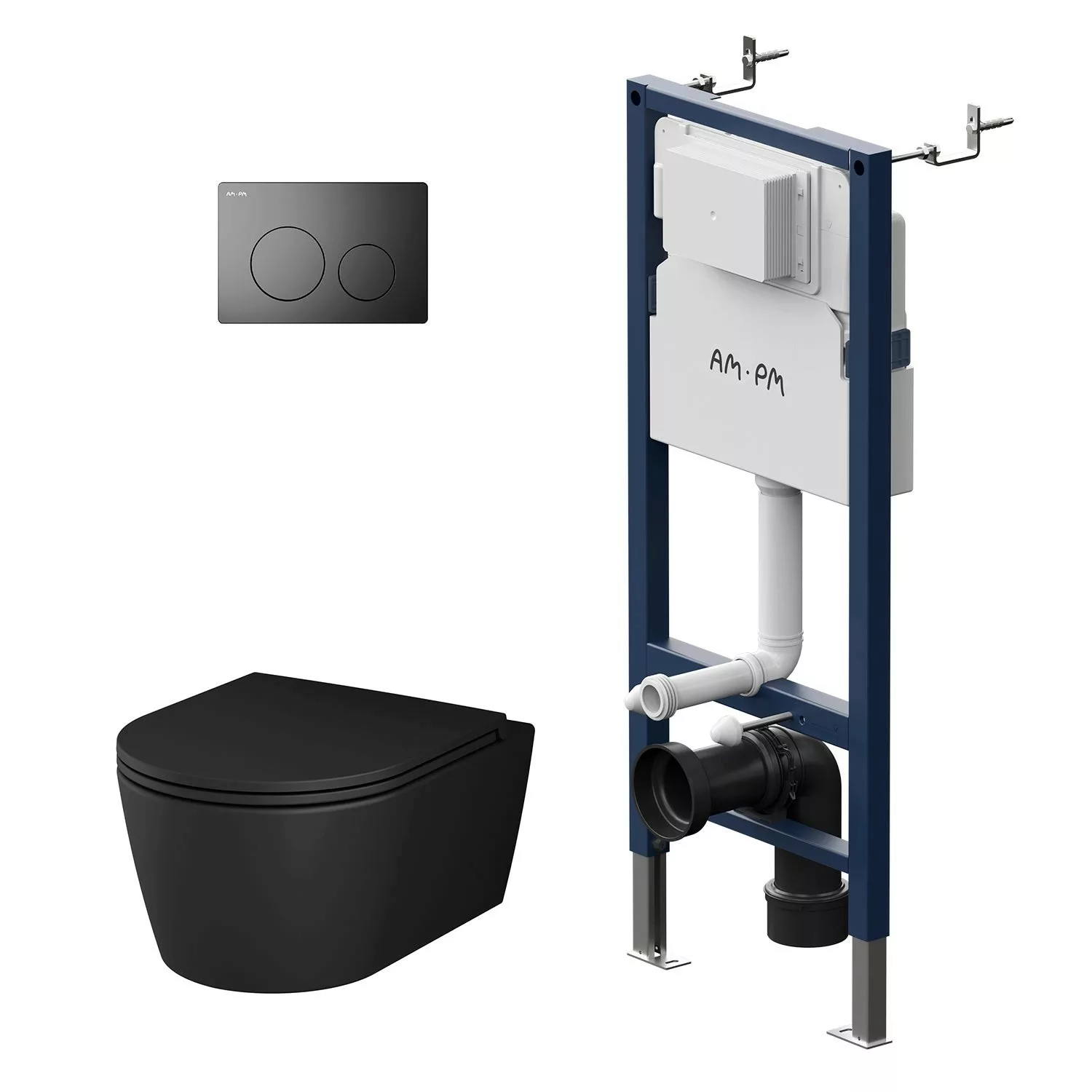 AM.PM WC Set Wand-WC Vorwandelement Drückerplatte Func Runde Schwarz günstig online kaufen