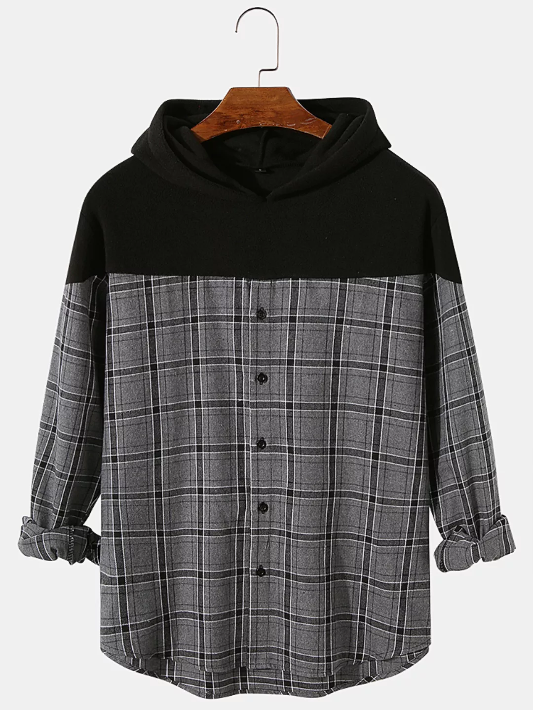 Herren Patchwork Check Button Up Langarm Shirt Lässige Hoodies günstig online kaufen