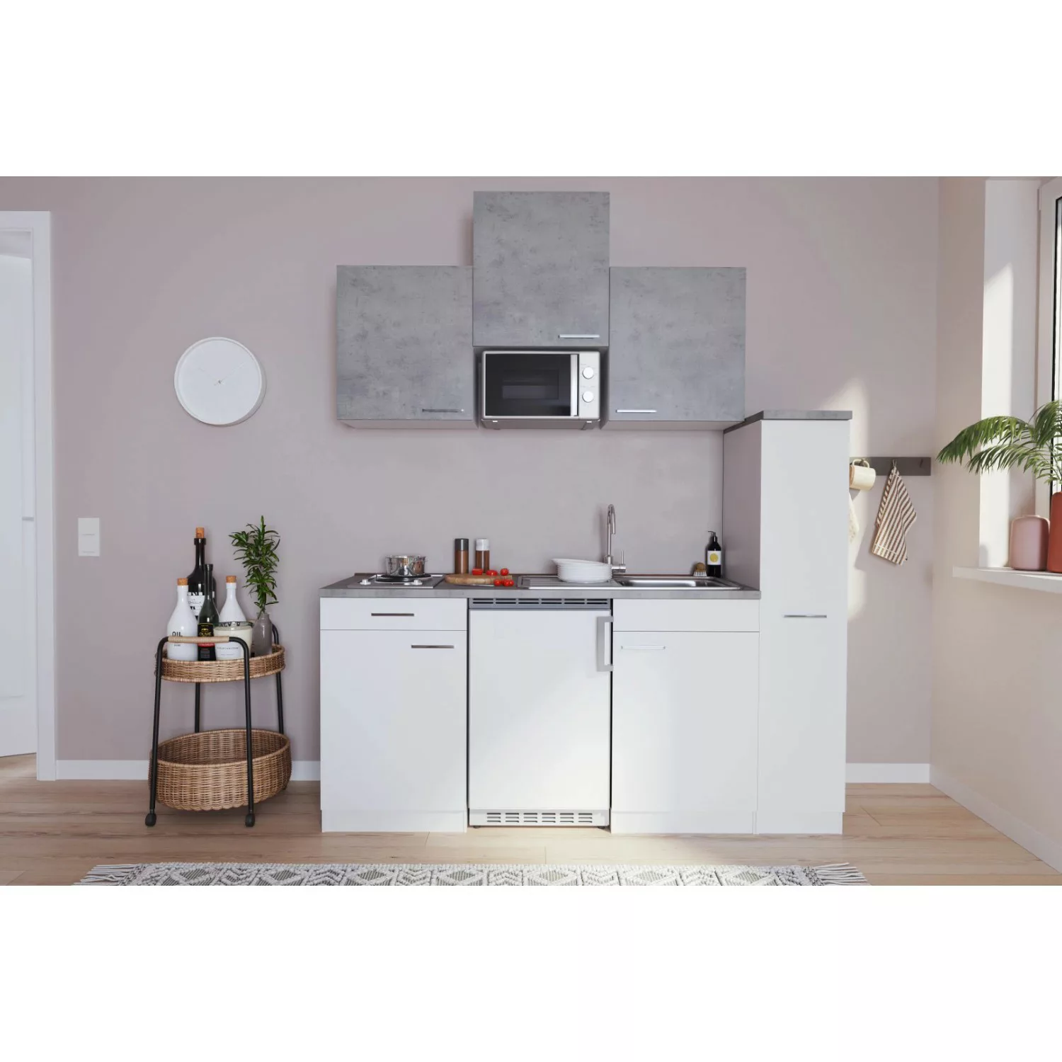 Respekta Küchenzeile KB180WWBMIG 180 cm Weiß-Beton Optik günstig online kaufen