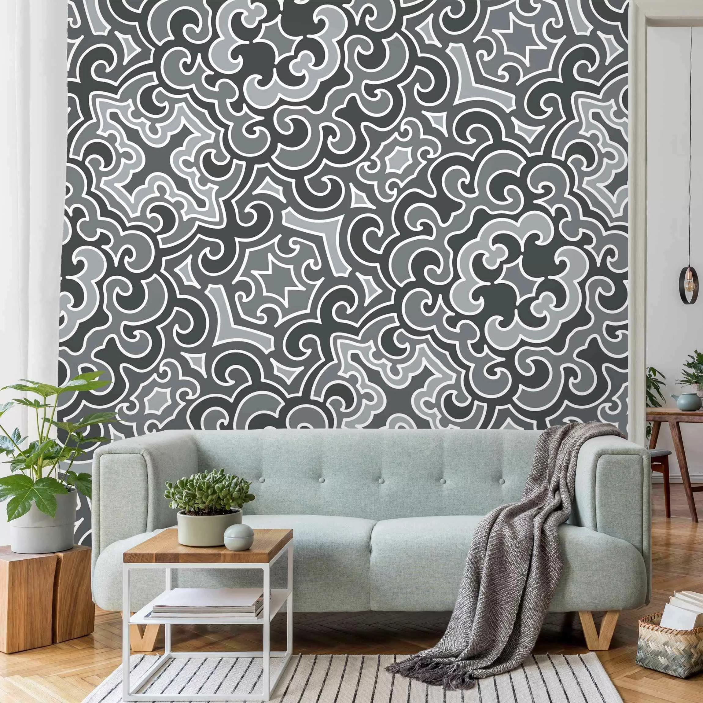 Fototapete Chinoiserie Muster in Grau günstig online kaufen