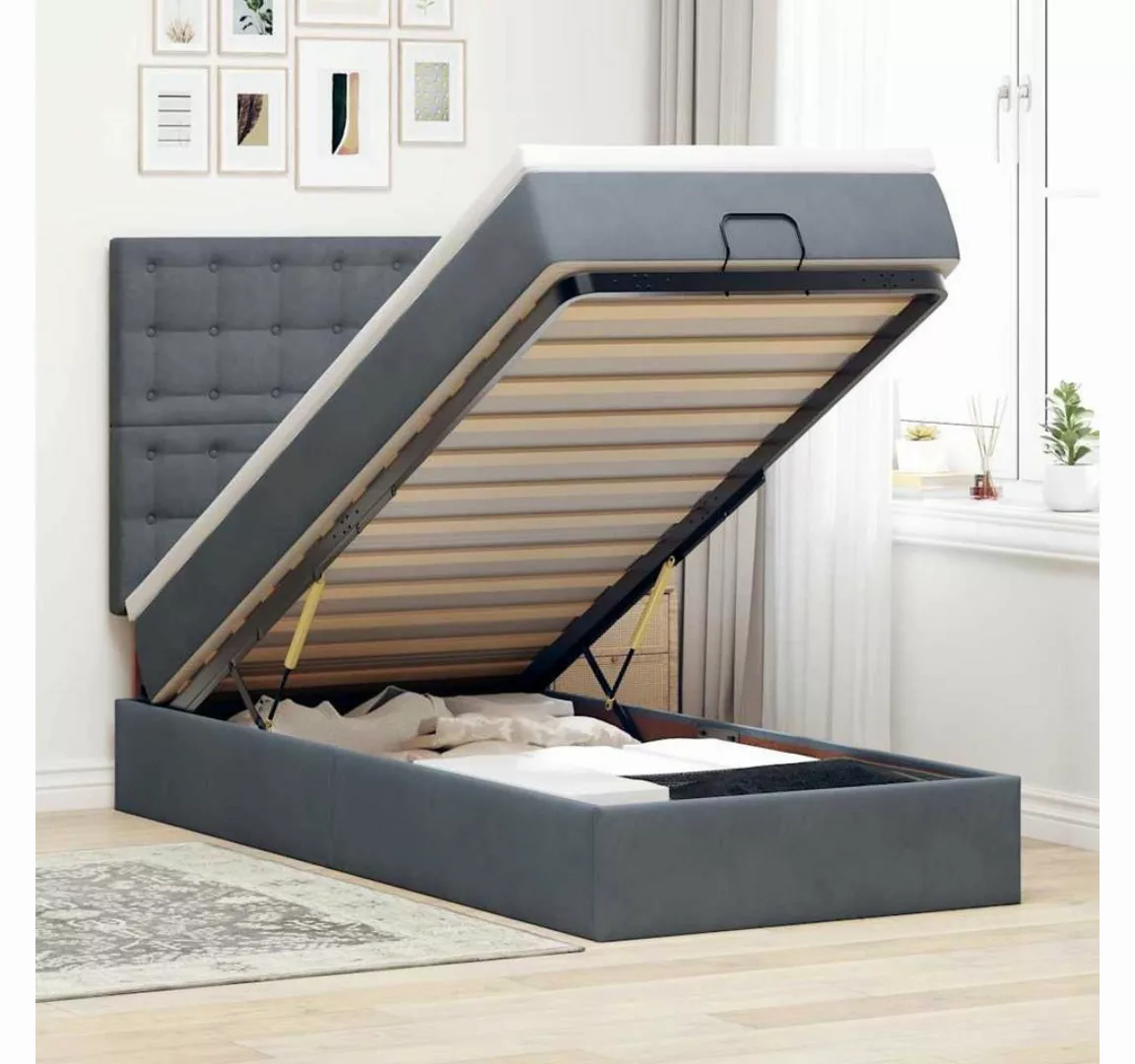 vidaXL Bett, Ottoman-Bett mit Matratzen & LEDs Dunkelgrau 100x200 cm Samt günstig online kaufen