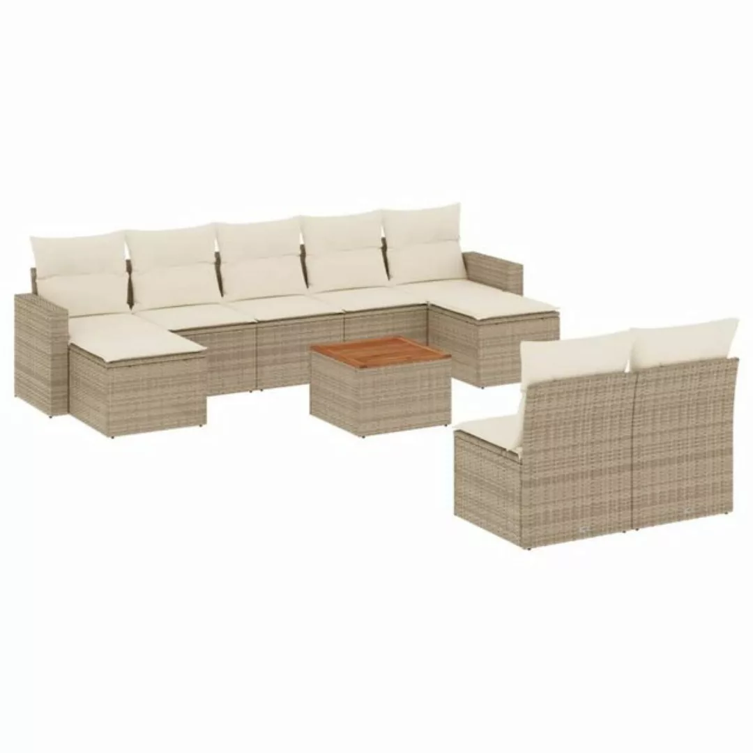 vidaXL Sofaelement 10-tlg. Garten-Sofagarnitur mit Kissen Beige Poly Rattan günstig online kaufen