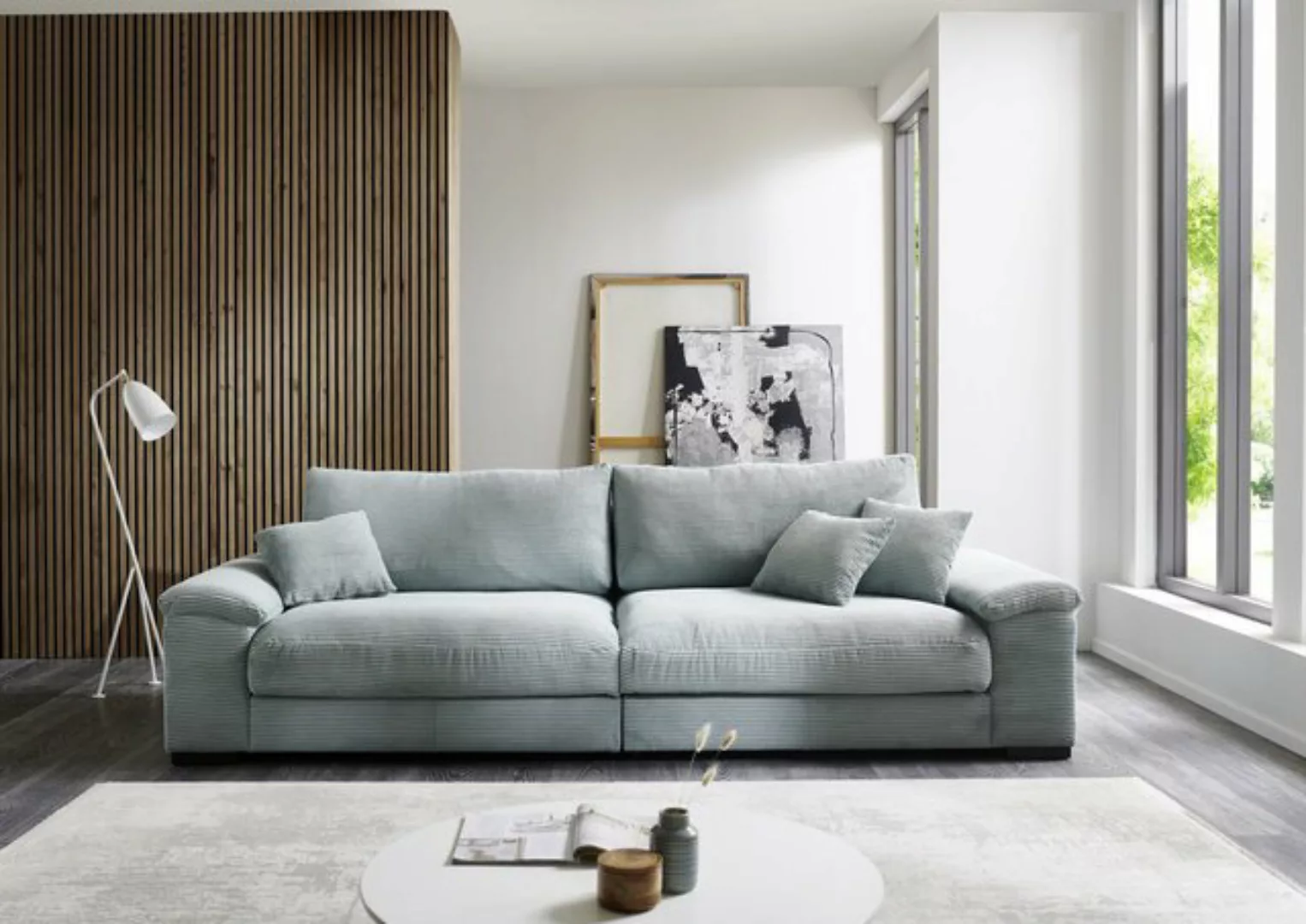 Iwaniccy Big-Sofa 5 Kissen, Daune, weicher Cord Stoff in mint - 288x90x106c günstig online kaufen