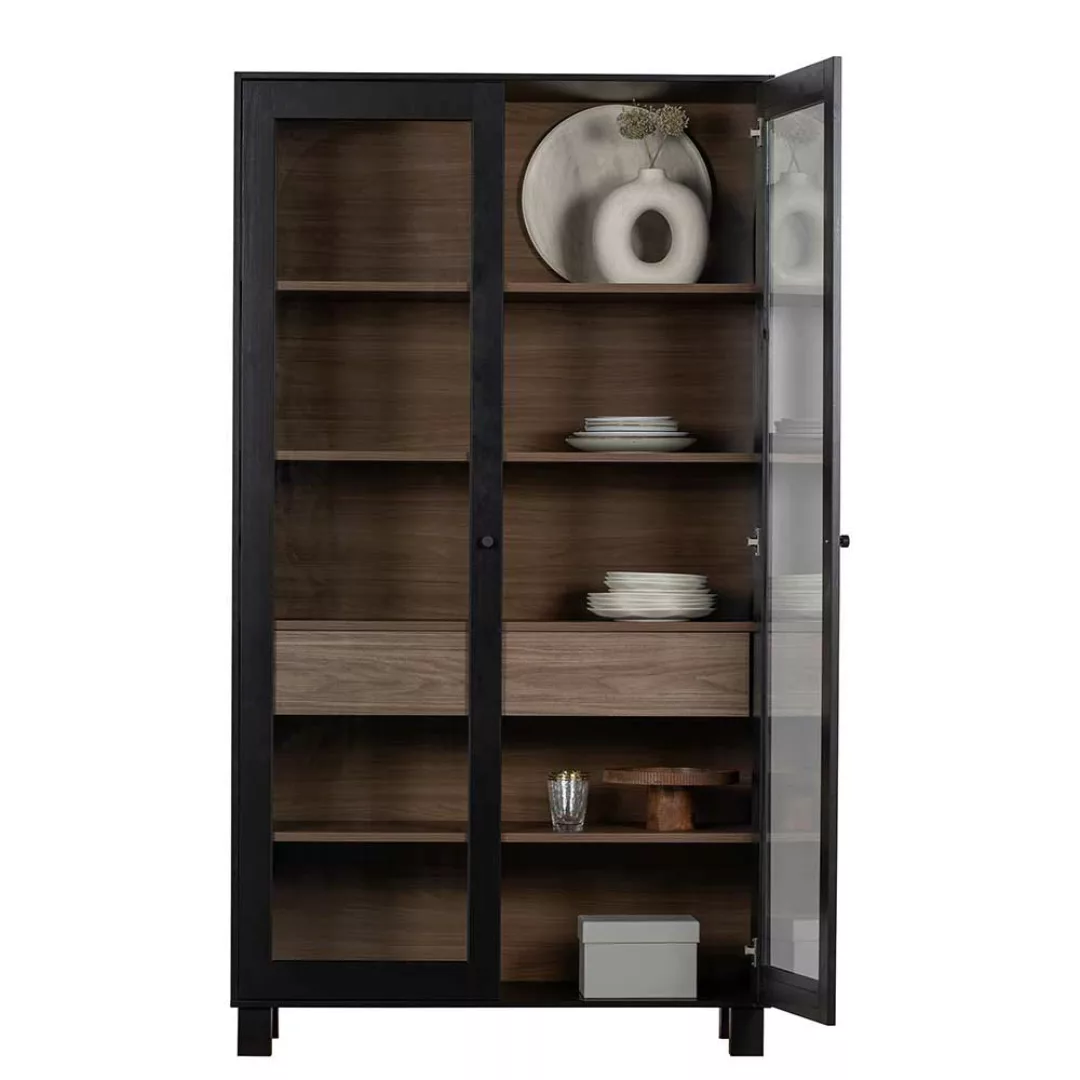 Wohnzimmer Vitrinenschrank modern in Schwarz Walnussfarben günstig online kaufen