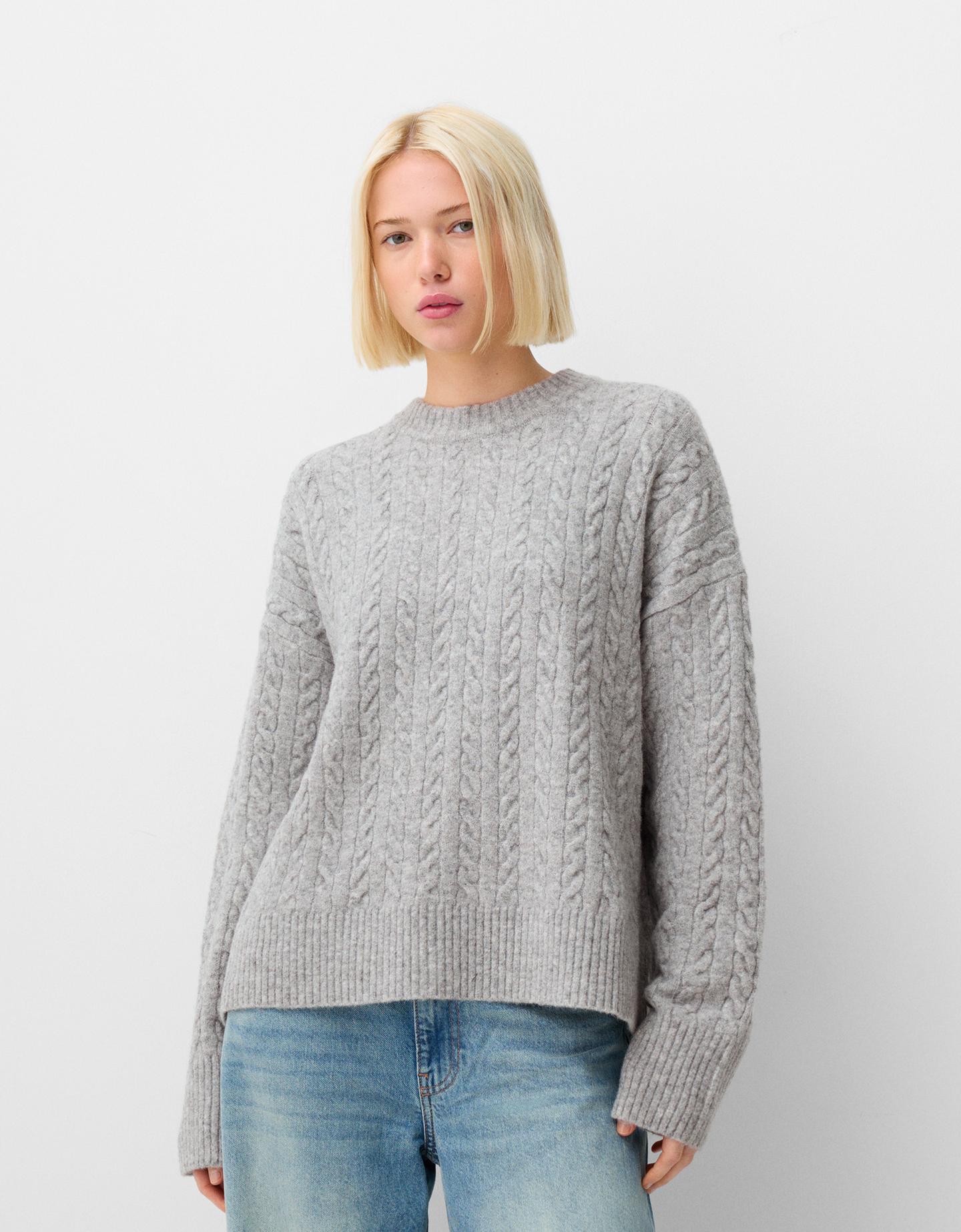 Bershka Oversize-Pullover Mit Flechtmuster Damen Xs Grau günstig online kaufen