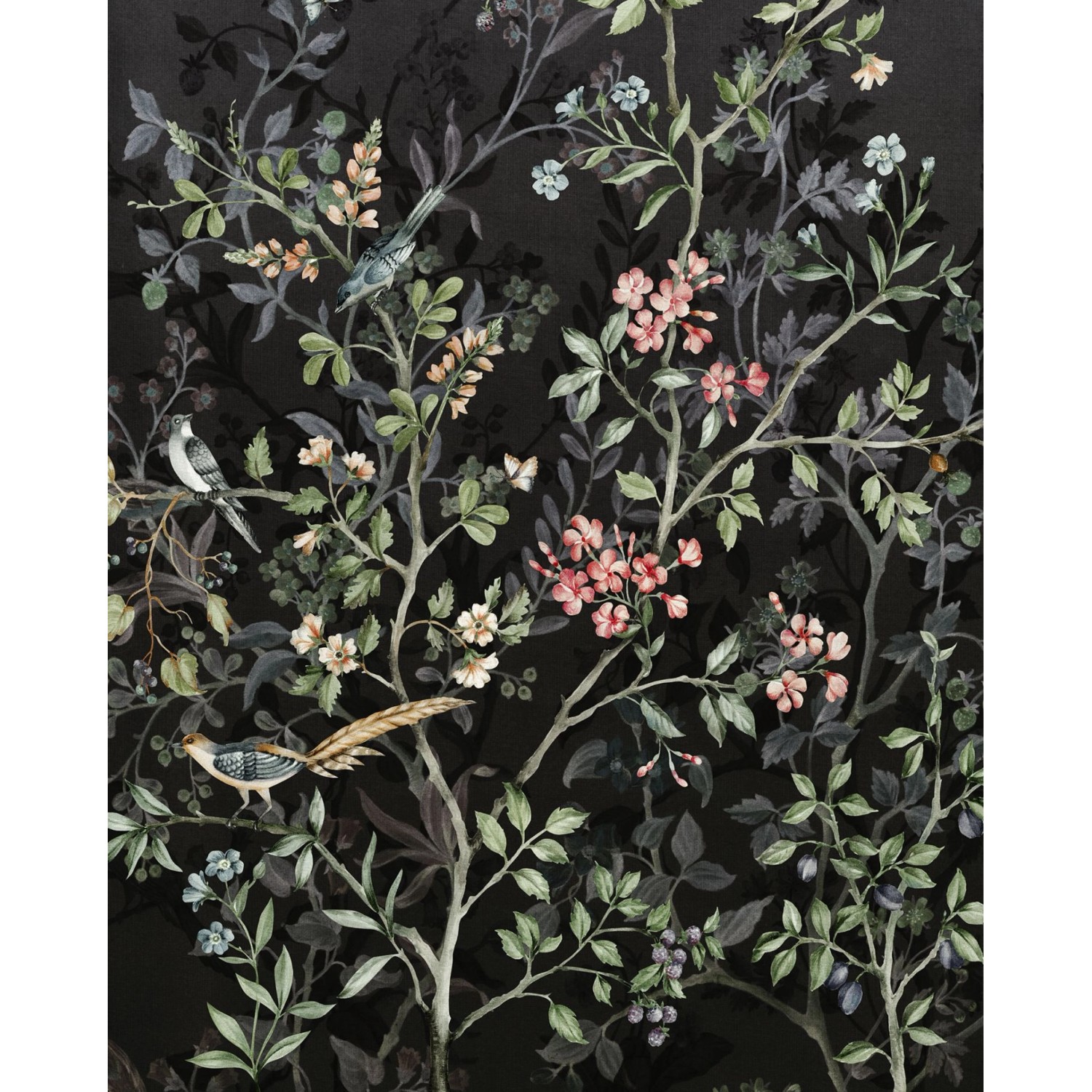 Komar Fototapete Blumen und Vögel Schwarz 200 x 250 cm 611177 günstig online kaufen