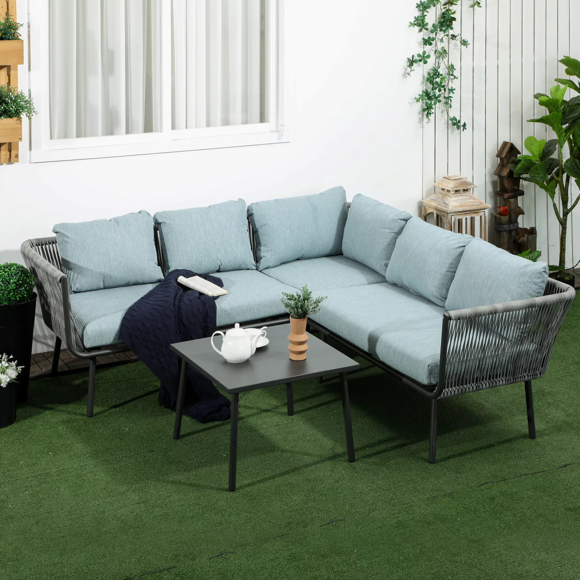 Outsunny 4 tlg. Rattan Gartenmöbel-Set, Sitzgarnitur mit Kissen, Sitzgruppe günstig online kaufen