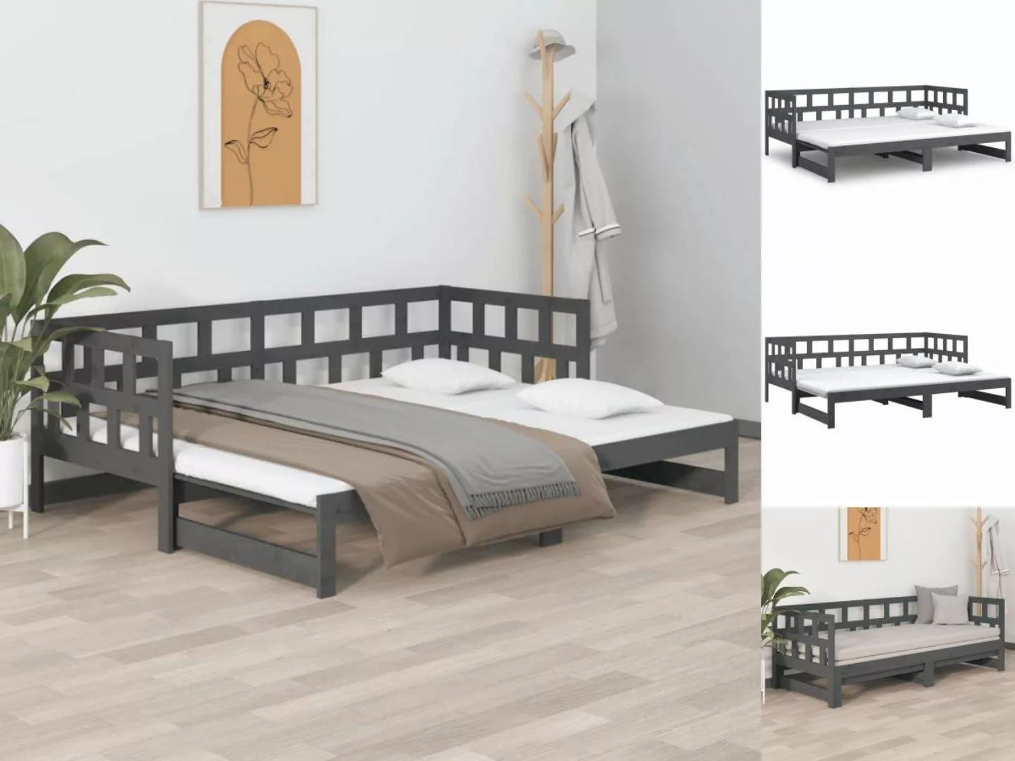 vidaXL Gästebett Tagesbett Gästebett Ausziehbar Grau Massivholz Kiefer 2x90 günstig online kaufen