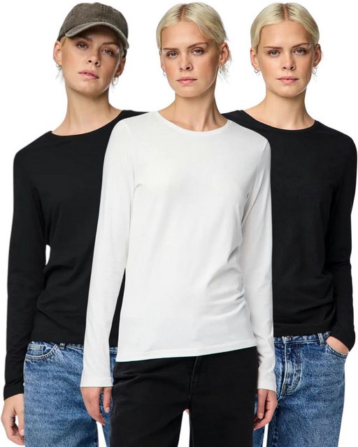 pieces Langarmshirt Basic Rundhalsshirts im 3er Pack günstig online kaufen