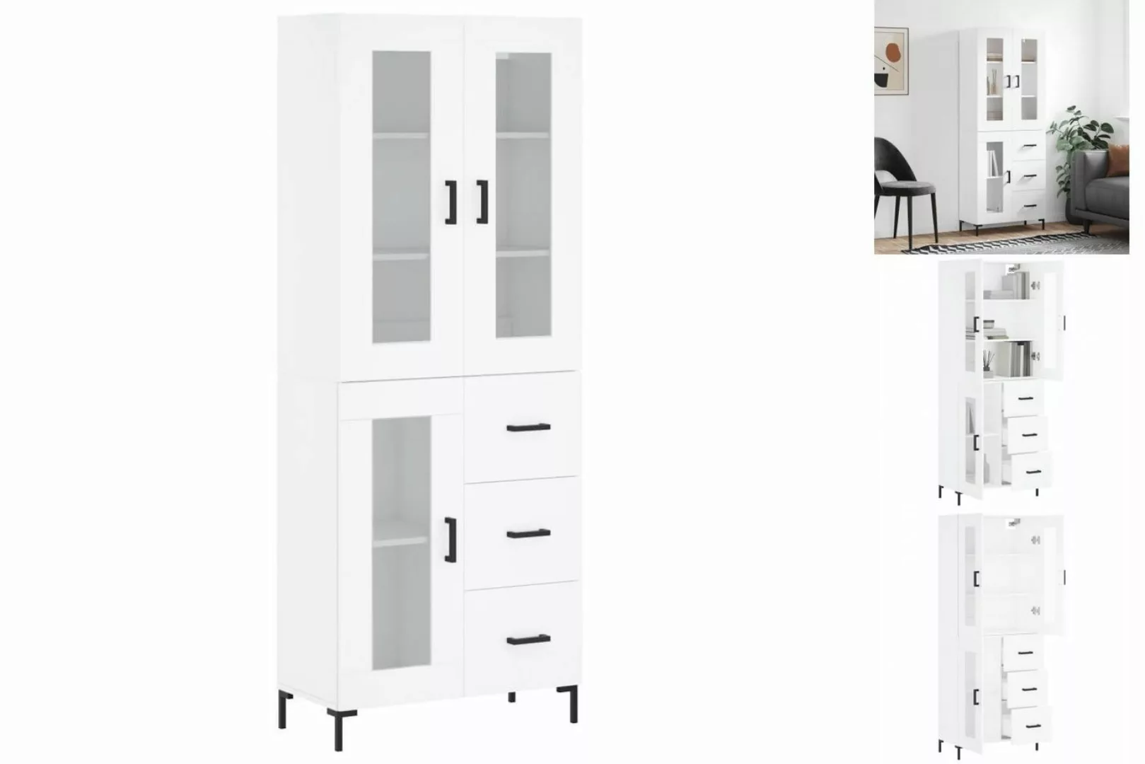 vidaXL Vitrine Highboard Weiß 69,5x34x180 cm Spanplatte Glas Vitrine günstig online kaufen