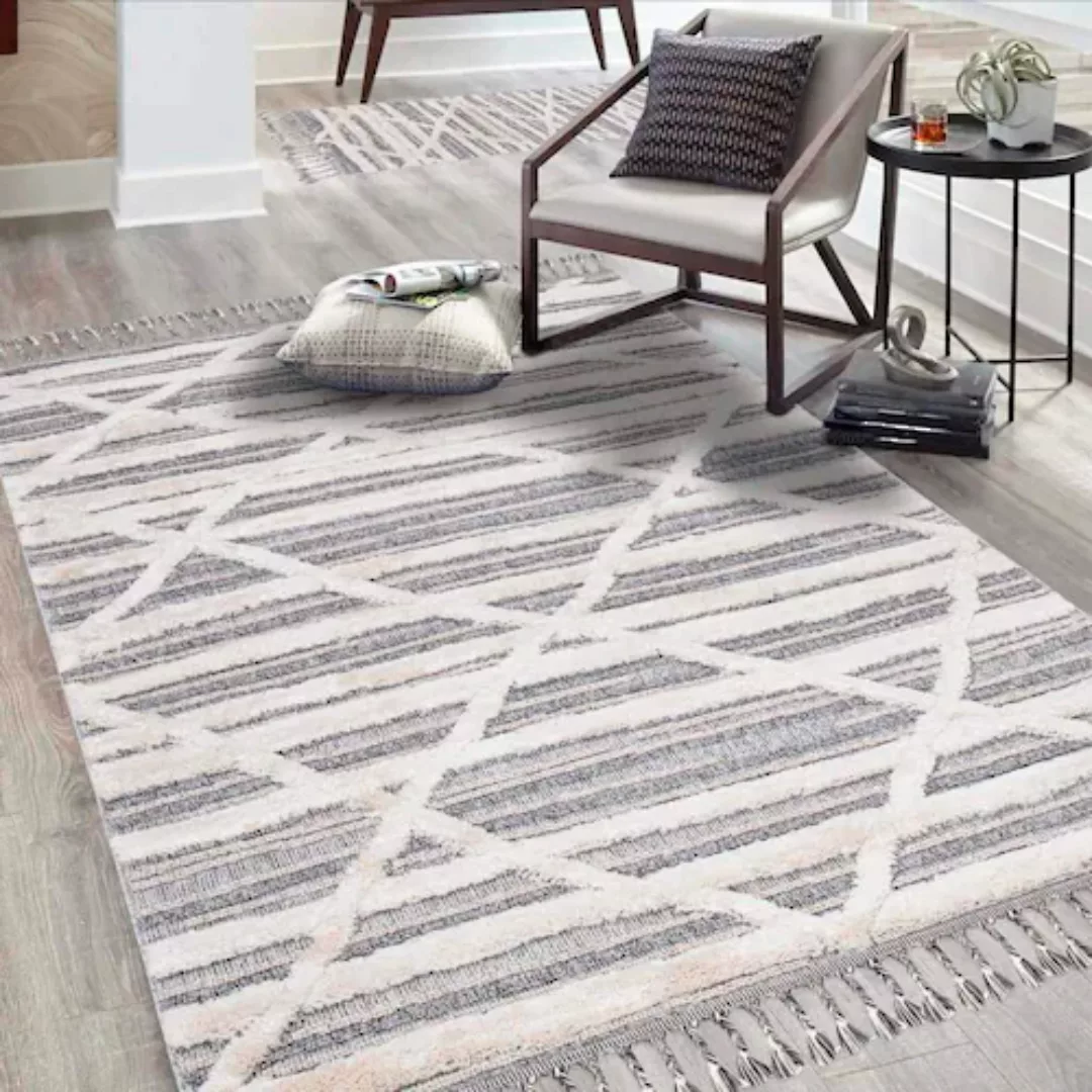 Carpet City Teppich »Valencia 810«, rechteckig, Boho-Stil, Raute-Muster, 3D günstig online kaufen