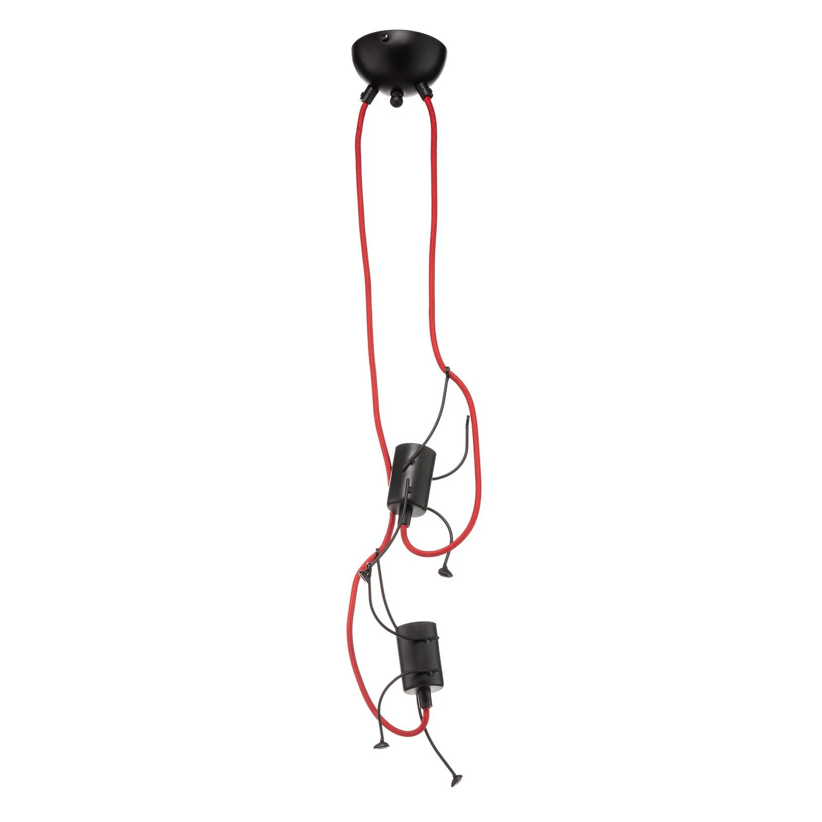 Pendelleuchte Bobi 2 in Schwarz, Kabel rot, 2-fl. günstig online kaufen