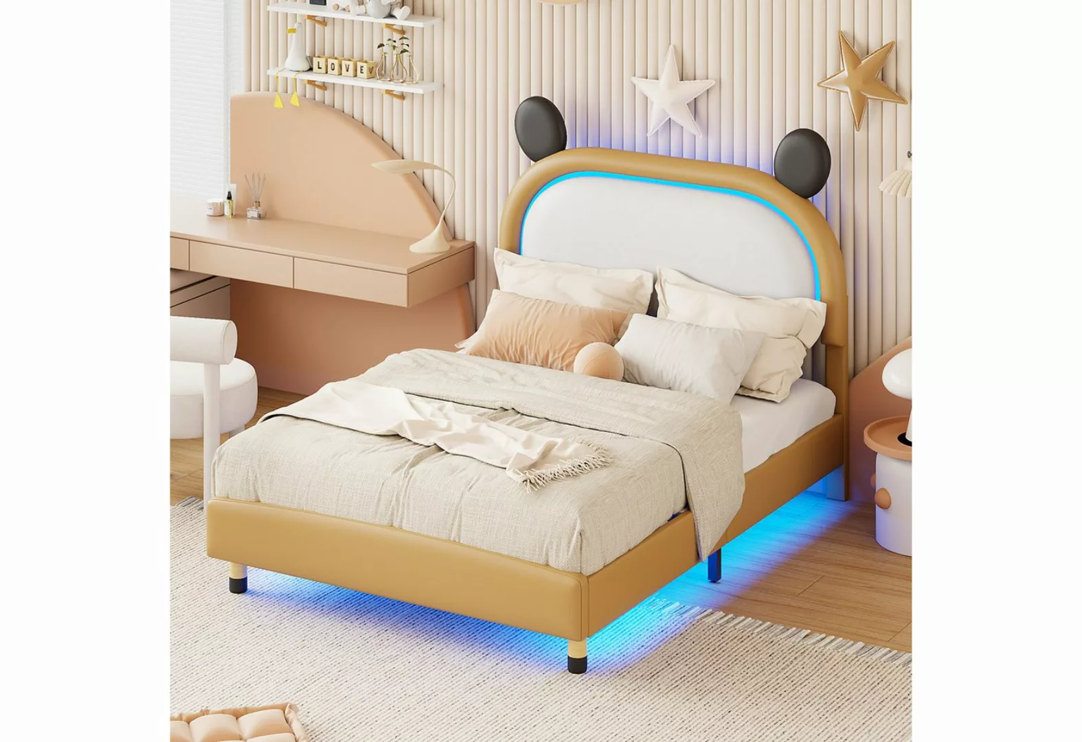 Odikalo Kinderbett Polsterbett Flachbett 90/140*200cm PU-Leder LED-Licht La günstig online kaufen