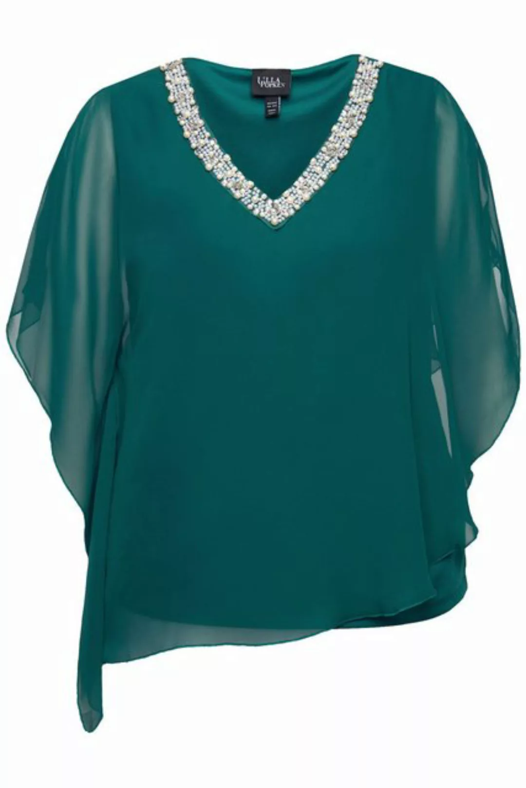 Ulla Popken Longbluse Chiffonbluse doppellagig V-Ausschnitt Halbarm günstig online kaufen