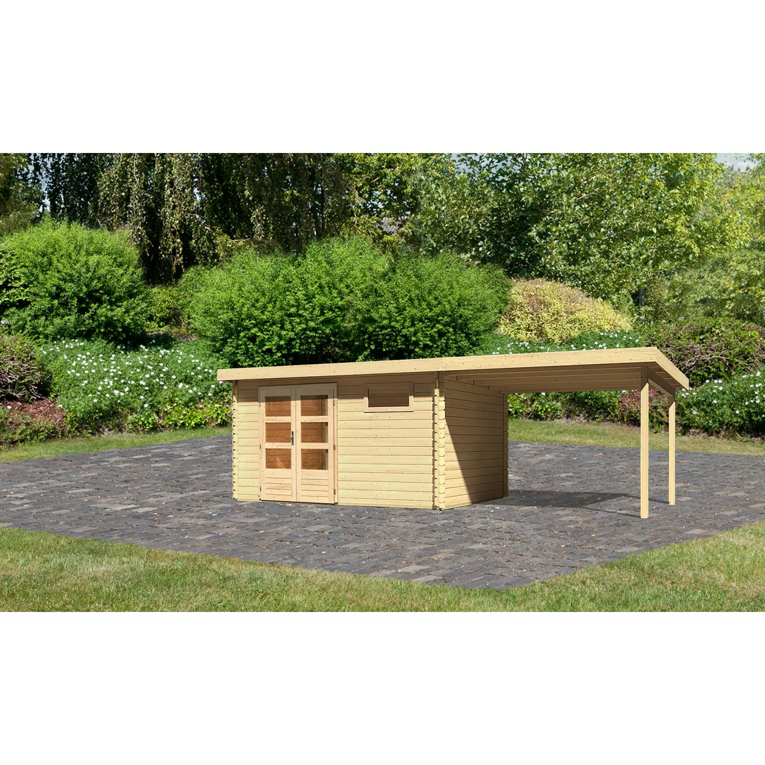 Karibu Holz-Gartenhaus Ängelholm Natur Pultdach Unbehandelt 370 cm x 280 cm günstig online kaufen