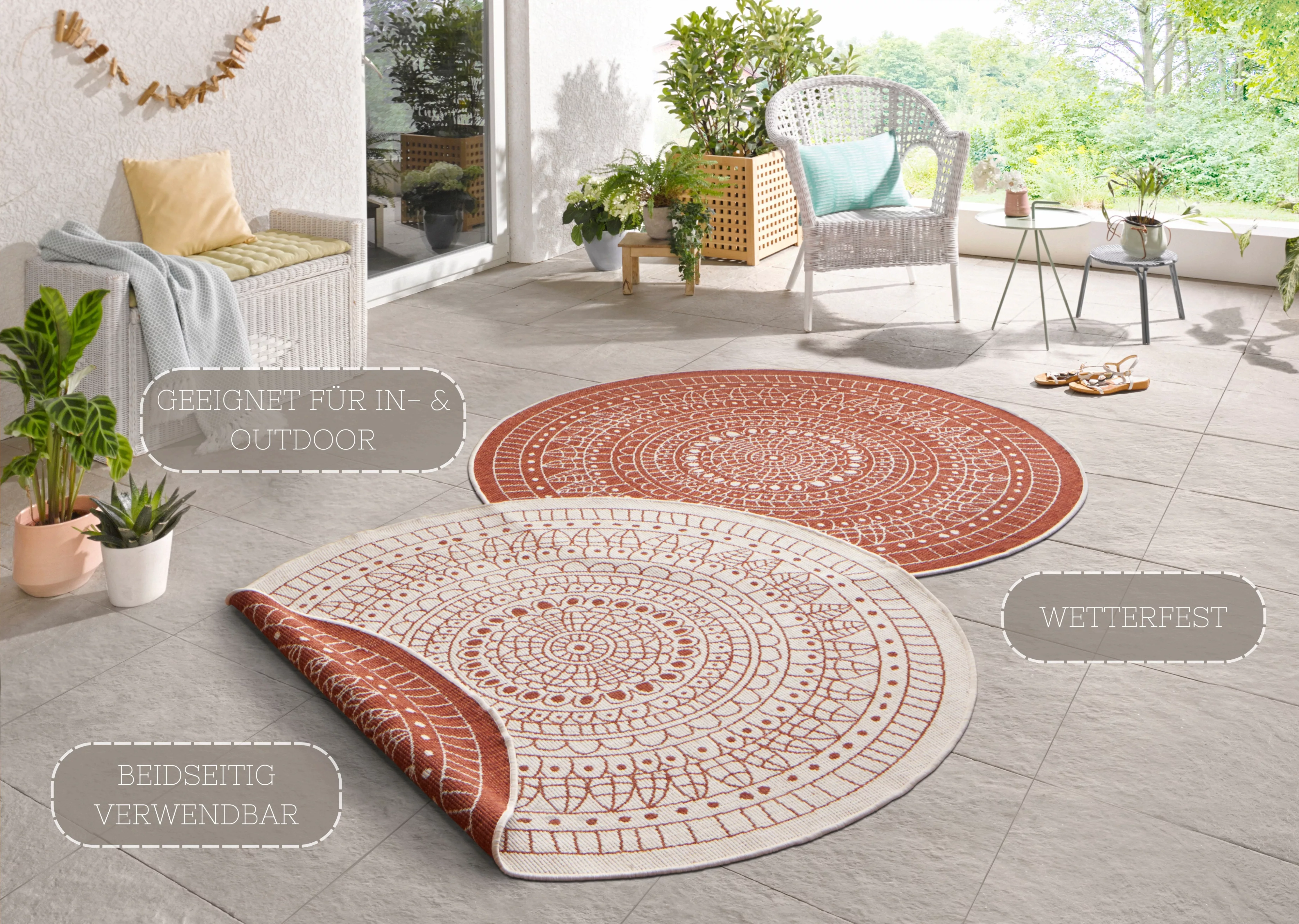 NORTHRUGS Teppich »Porto Wendeteppich«, rund, 5 mm Höhe, In-& Outdoor, Wett günstig online kaufen