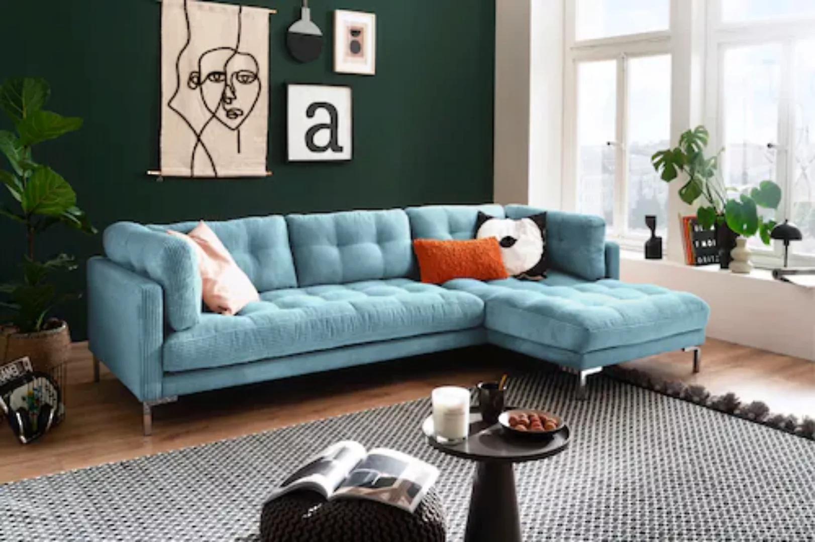 Trends by HG Ecksofa »Landau L-Form«, in Cord-Stoff mit Metallfuß günstig online kaufen