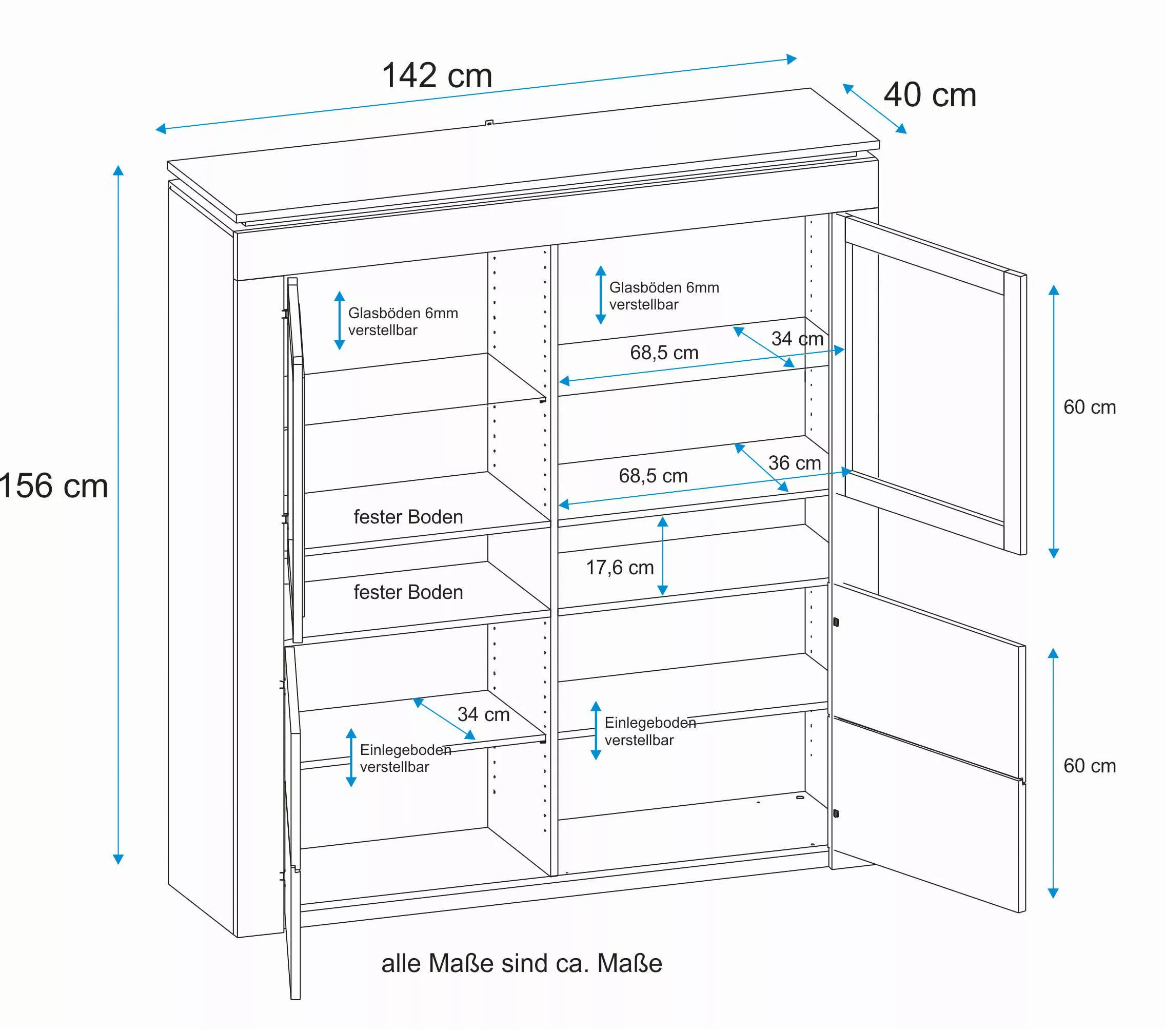 VOGL Möbelfabrik Vitrine, Höhe 158 cm günstig online kaufen