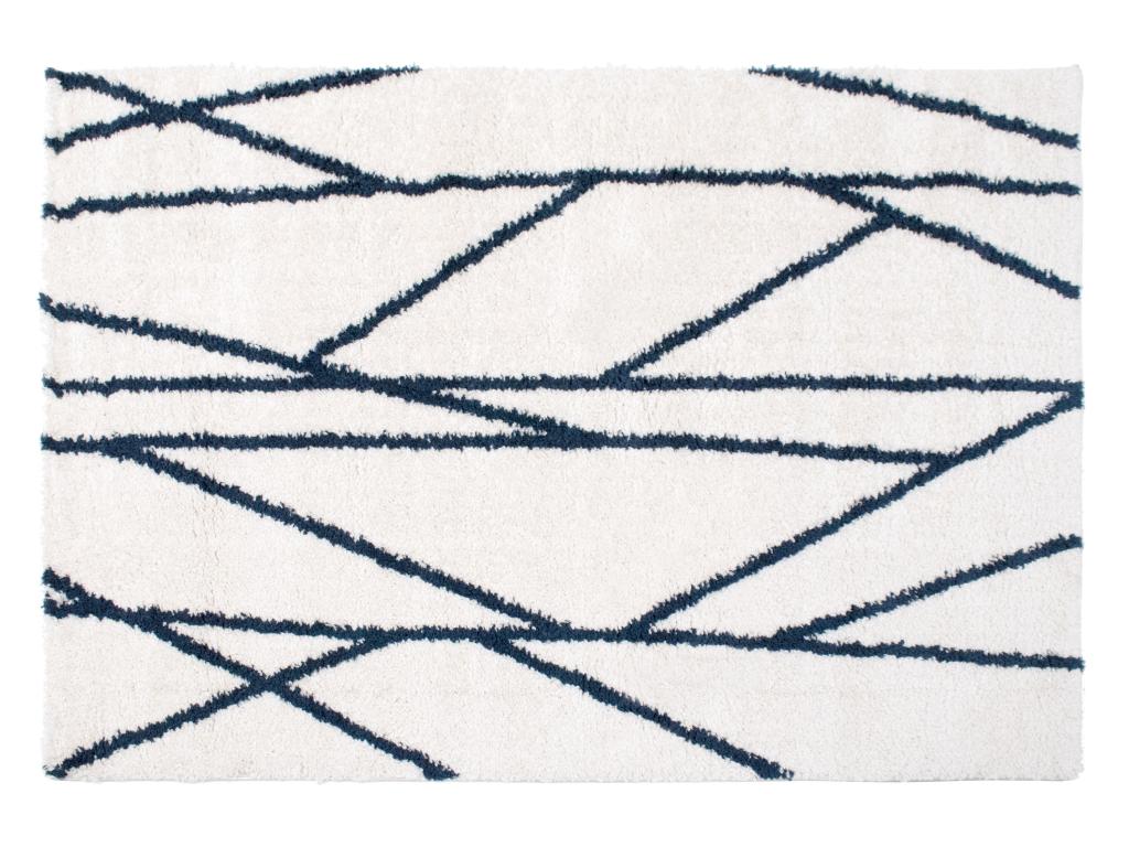 Hochflorteppich mit asymmetrischem Muster - 160 x 230 cm - Weiß & Dunkelbla günstig online kaufen